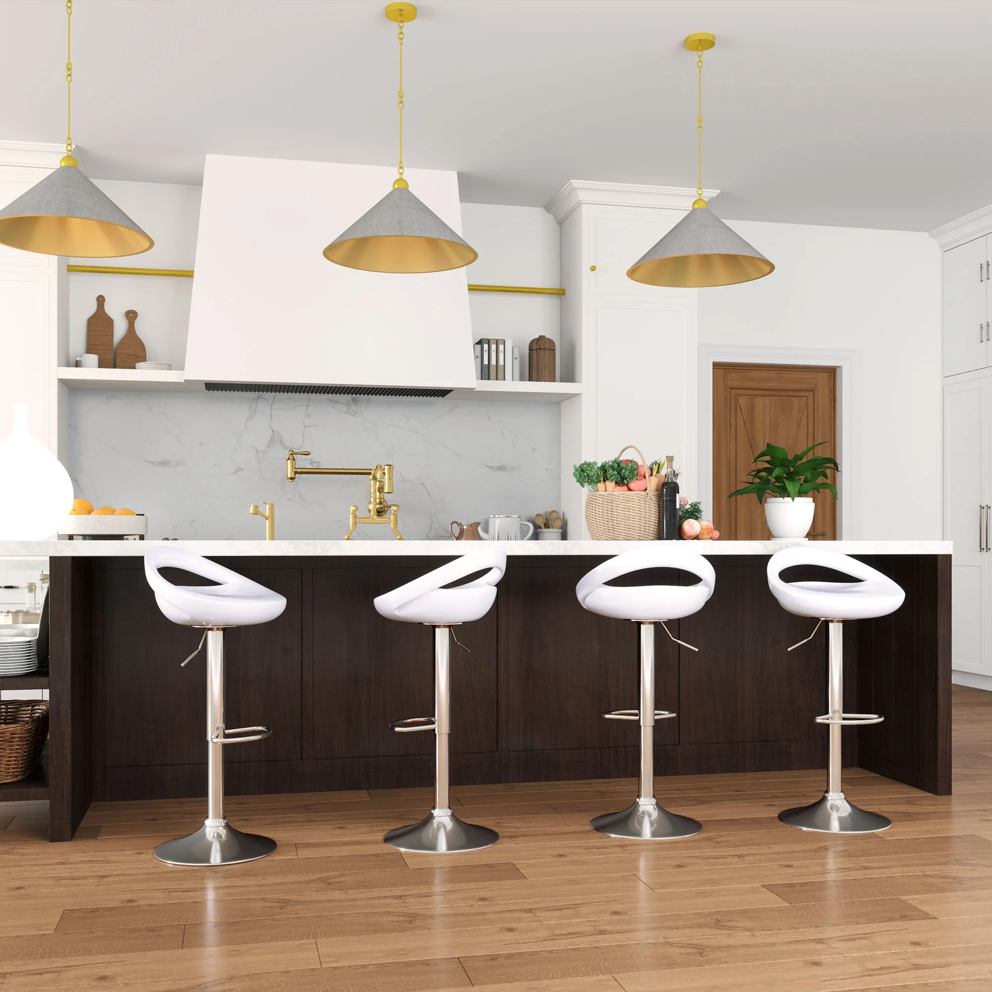 Lot de 2 tabourets de bar, chaises de bar réglable en hauteur, chaise haute cuisine avec dossier et repose-pieds, pivotant à 360°, ABS et métal, pour salle à manger, comptoir, blanc - Image 10