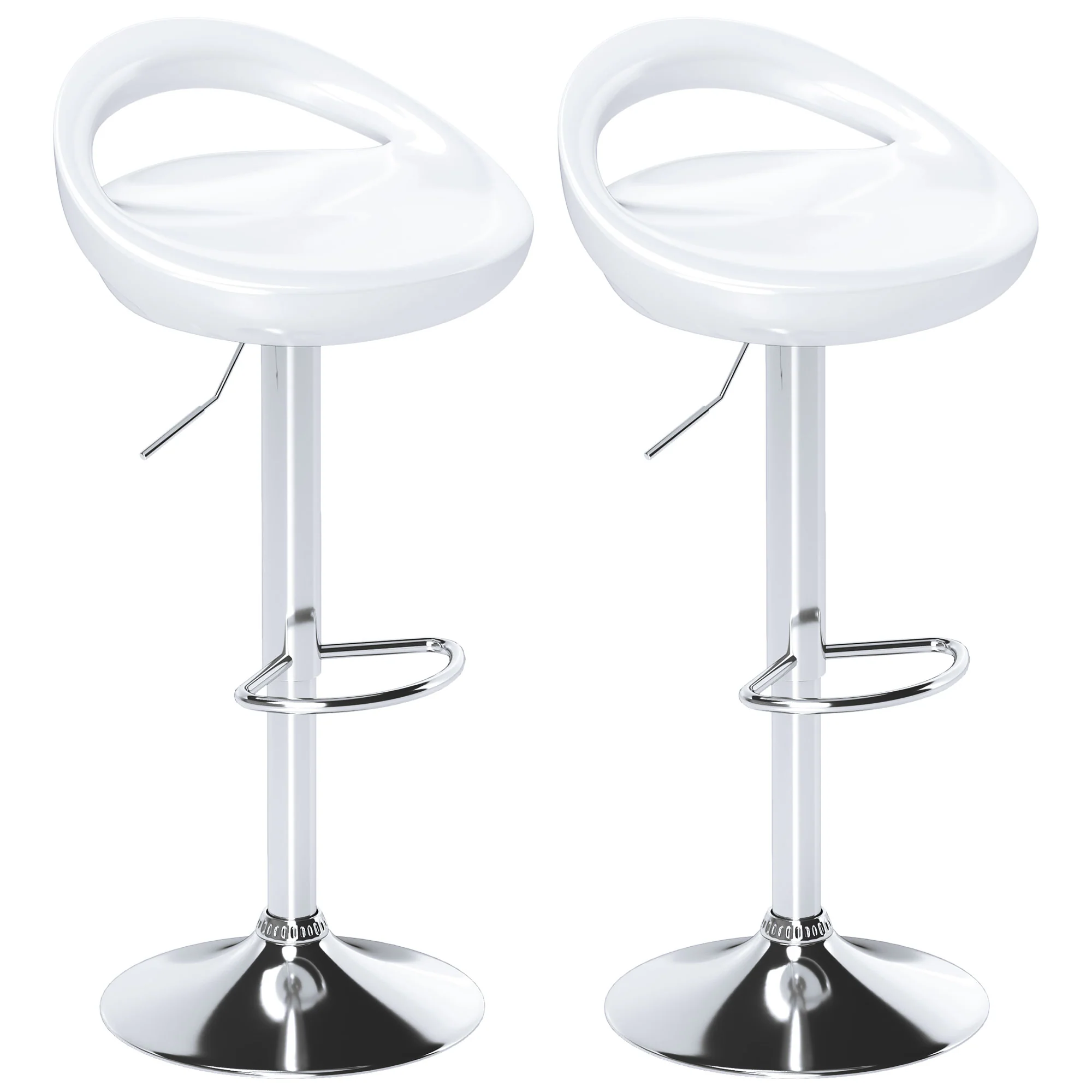 Lot de 2 tabourets de bar, chaises de bar réglable en hauteur, chaise haute cuisine avec dossier et repose-pieds, pivotant à 360°, ABS et métal, pour salle à manger, comptoir, blanc - Image 11