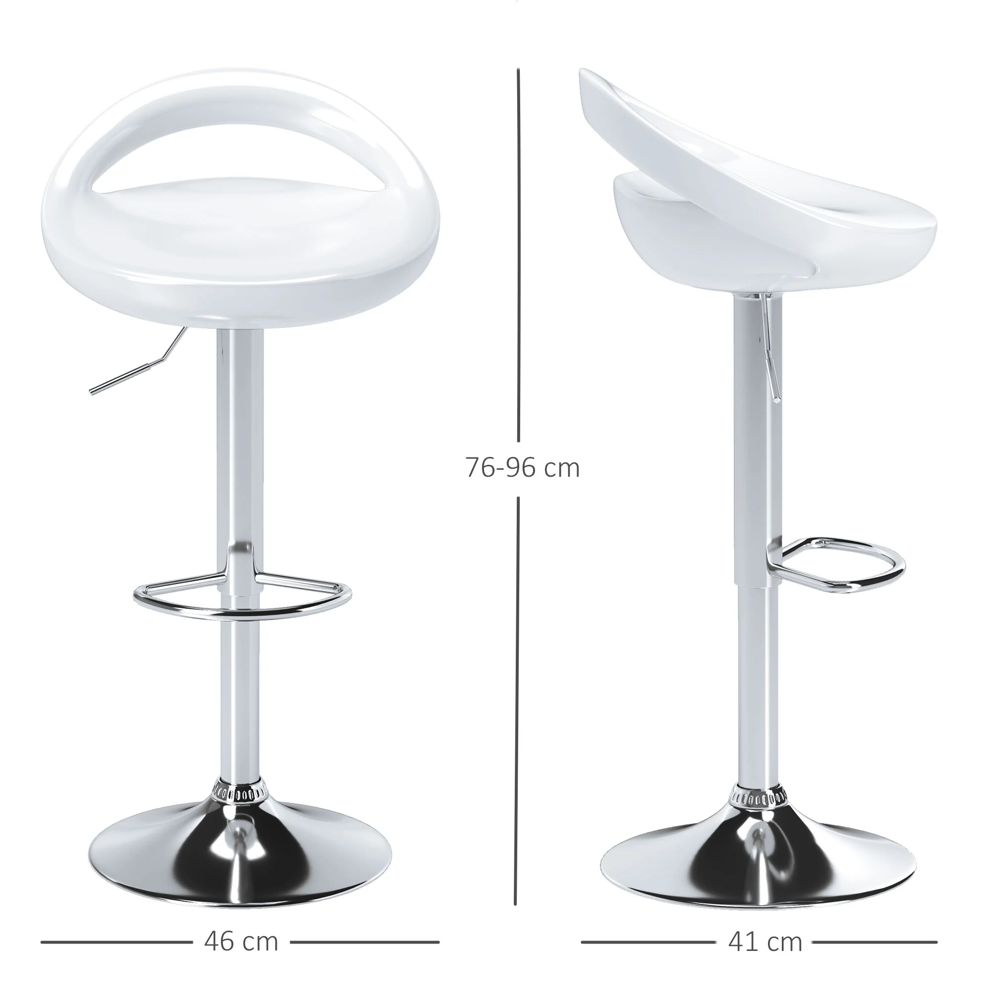 Lot de 2 tabourets de bar, chaises de bar réglable en hauteur, chaise haute cuisine avec dossier et repose-pieds, pivotant à 360°, ABS et métal, pour salle à manger, comptoir, blanc - Image 4