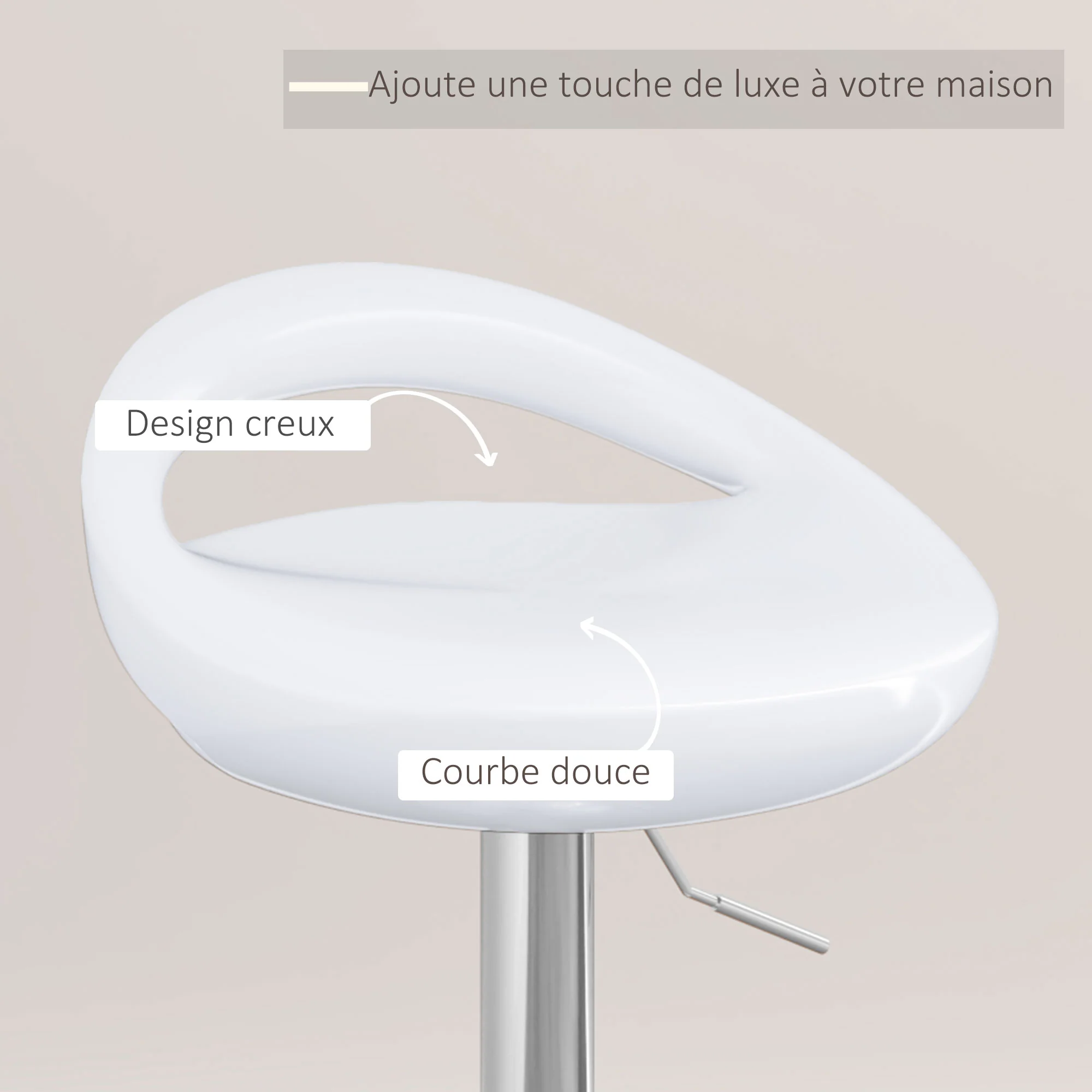Lot de 2 tabourets de bar, chaises de bar réglable en hauteur, chaise haute cuisine avec dossier et repose-pieds, pivotant à 360°, ABS et métal, pour salle à manger, comptoir, blanc - Image 7