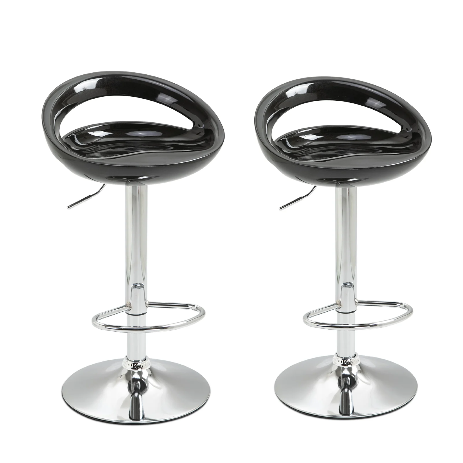 Lot de 2 tabourets de bar, chaises de bar réglable en hauteur, chaise haute cuisine avec dossier, repose-pieds, pivotant 360°, ABS et métal, pour salle à manger, comptoir, 46x41x76-96cm, noir - Image 2