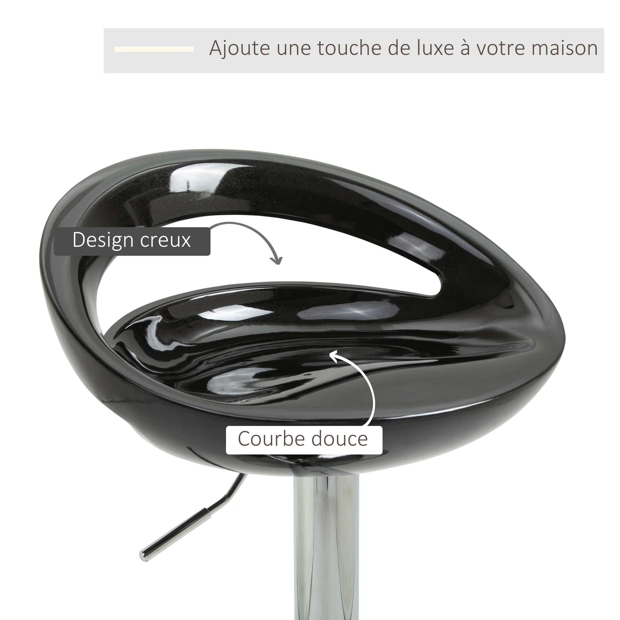Lot de 2 tabourets de bar, chaises de bar réglable en hauteur, chaise haute cuisine avec dossier, repose-pieds, pivotant 360°, ABS et métal, pour salle à manger, comptoir, 46x41x76-96cm, noir - Image 7
