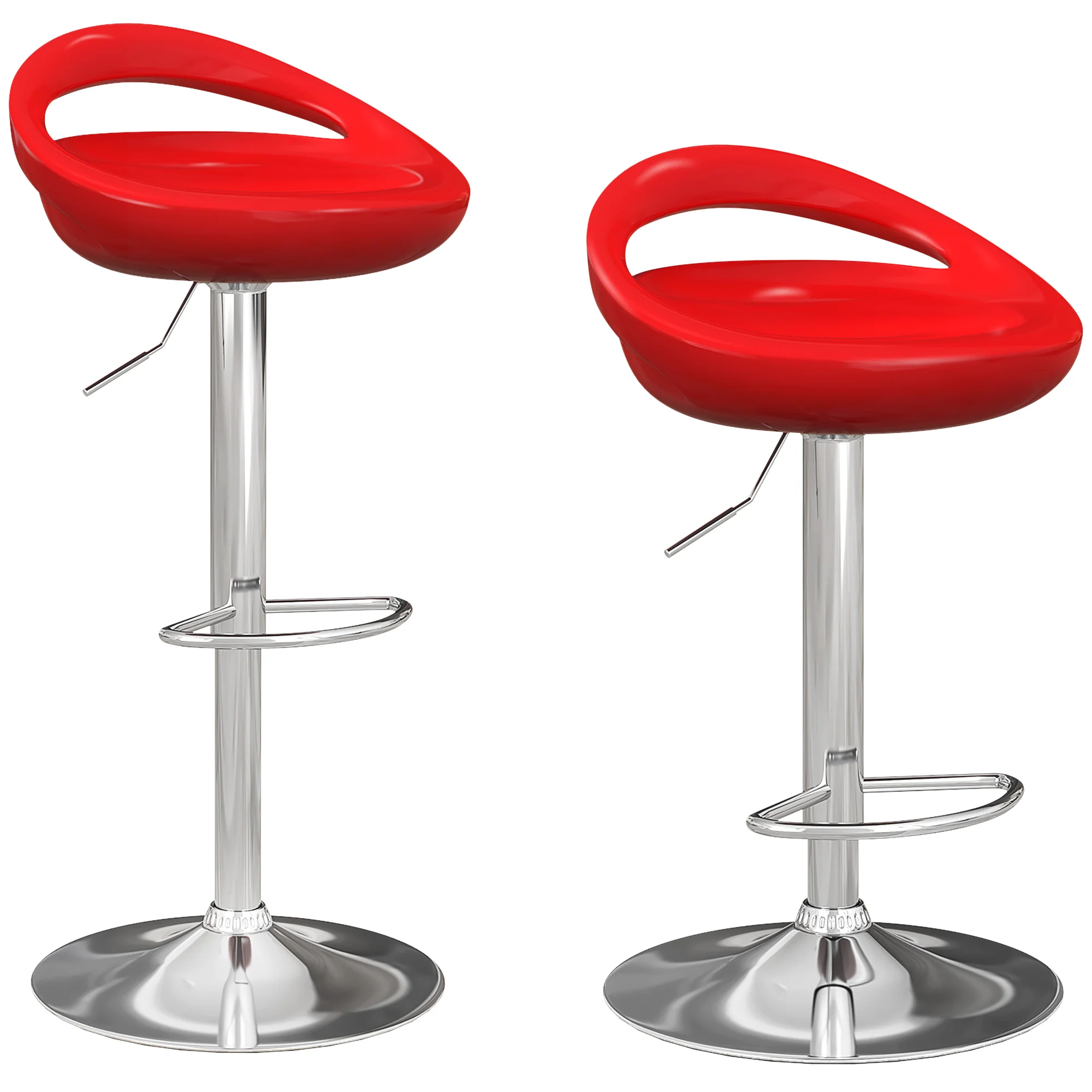 Lot de 2 tabourets de bar, chaises de bar réglable en hauteur, chaise haute cuisine avec dossier, repose-pieds, pivotant 360°, ABS et métal, pour salle à manger, comptoir, 46x41x76-96cm, rouge - Image 2