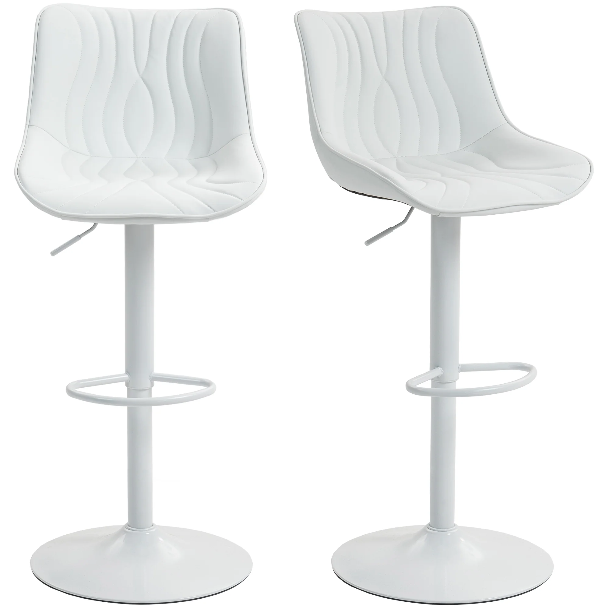 Lot de 2 tabourets de bar, chaises de bar, structure en acier, hauteur réglable 92-110 cm, chaises hautes avec dossier et repose-pieds, design moderne, siège en polyuréthane, blanc - Image 11