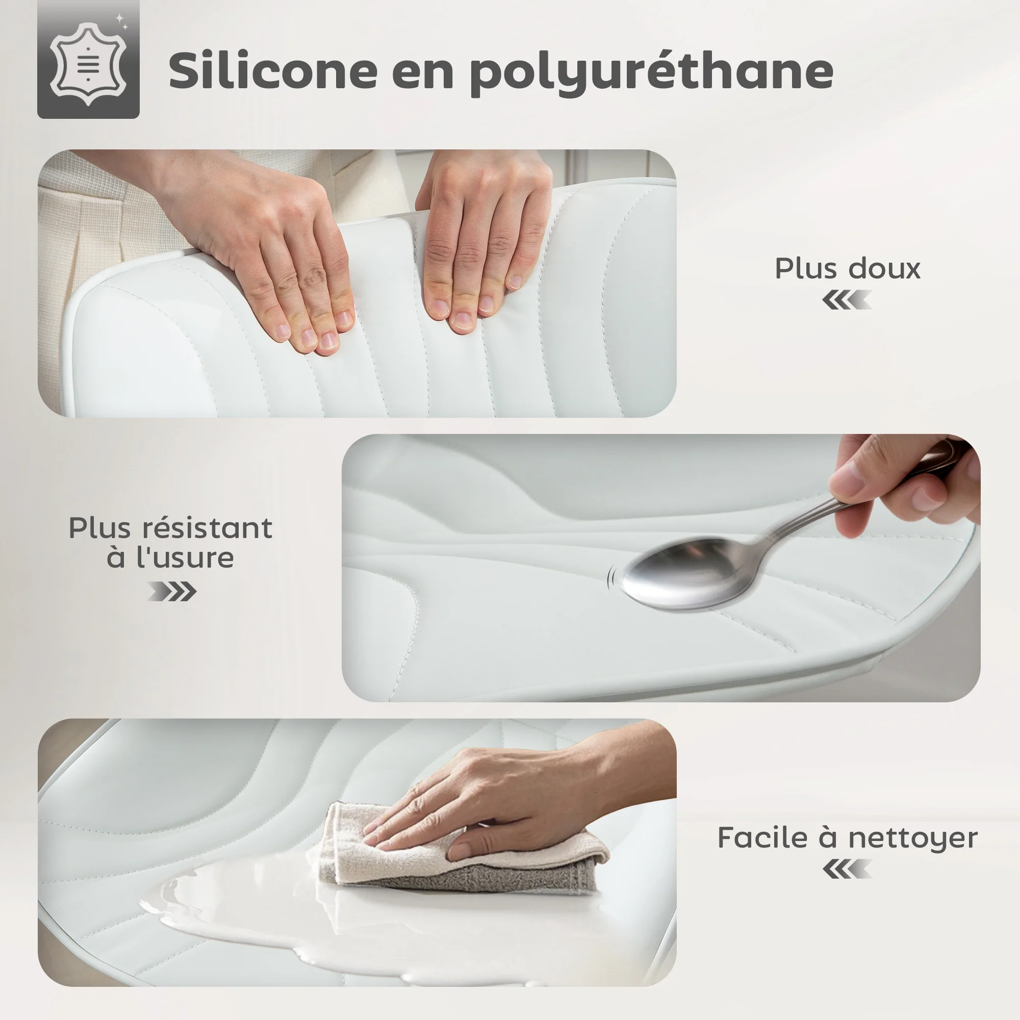 Lot de 2 tabourets de bar, chaises de bar, structure en acier, hauteur réglable 92-110 cm, chaises hautes avec dossier et repose-pieds, design moderne, siège en polyuréthane, blanc - Image 6