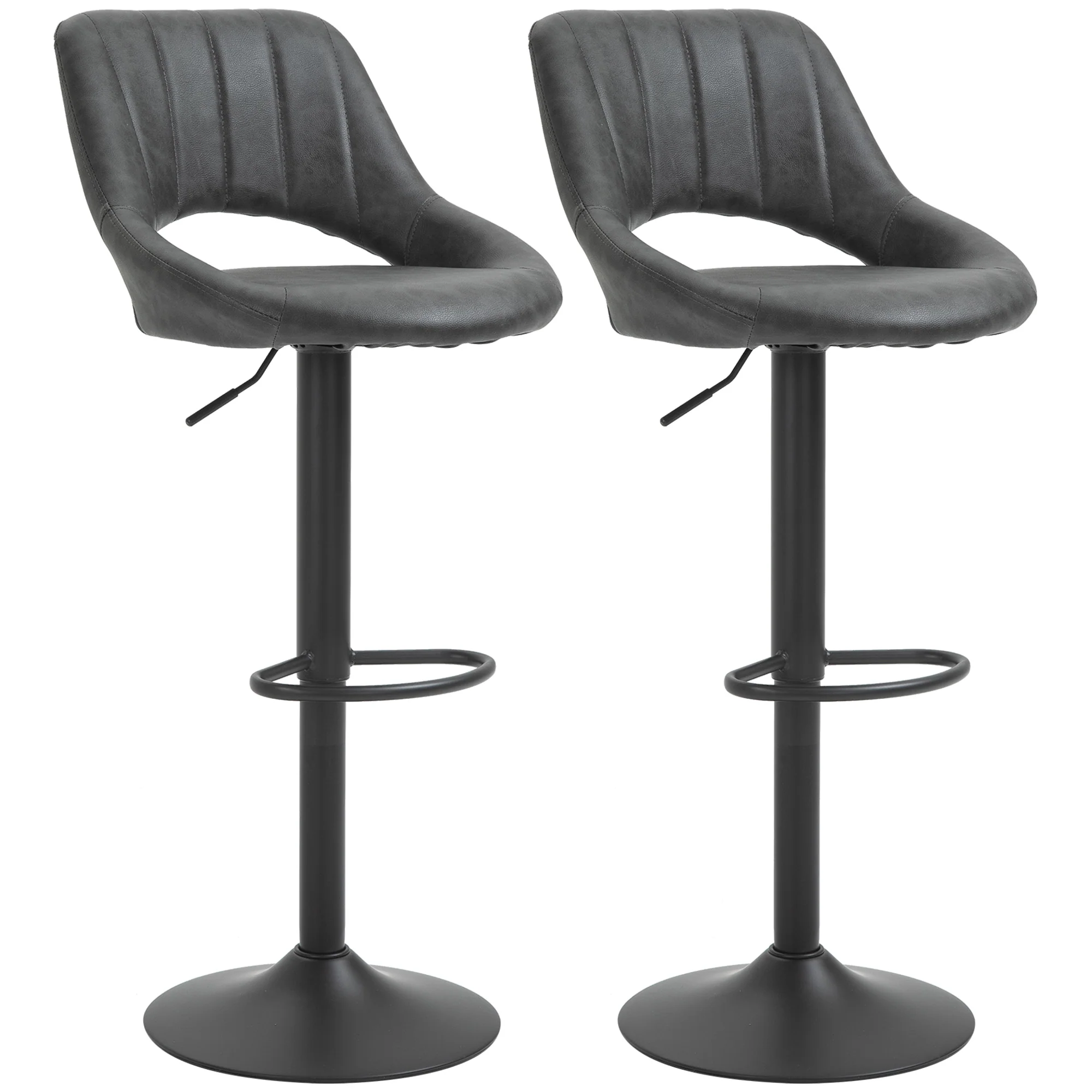 Lot de 2 tabourets de bar design contemporain avec repose-pieds hauteur réglable et pivotant - revêtement synthétique - pied métal noir - Image 11