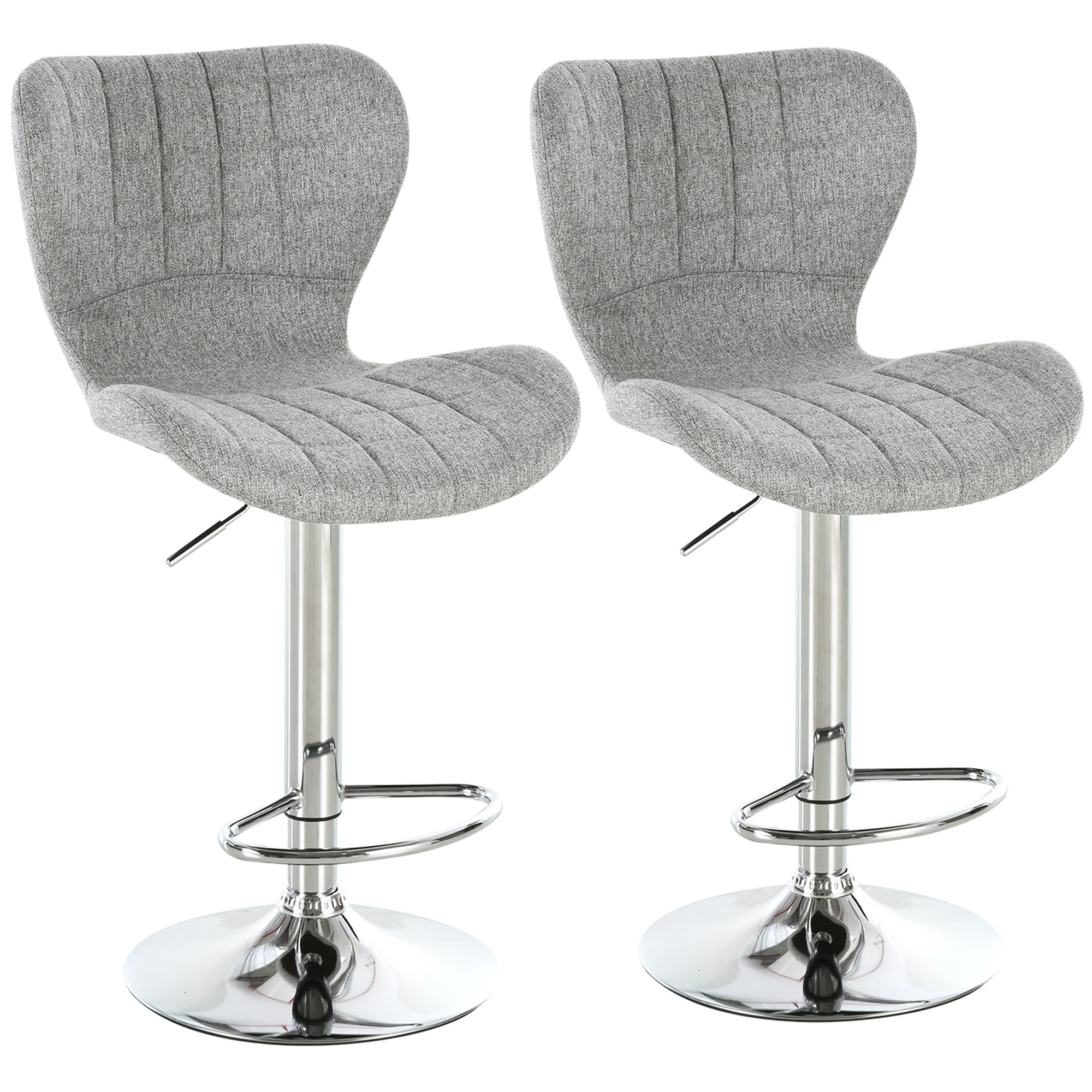 Lot de 2 Tabourets de Bar Design Contemporain Hauteur d'assise réglable 59-81 cm pivotant 360° Lin Gris - Image 2