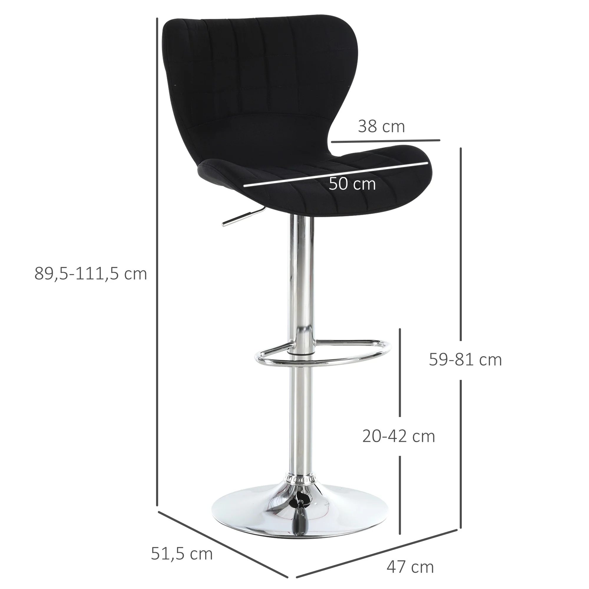 Lot de 2 Tabourets de Bar Design Contemporain Hauteur d'assise réglable 59-81 cm pivotant 360° Lin Noir - Image 4