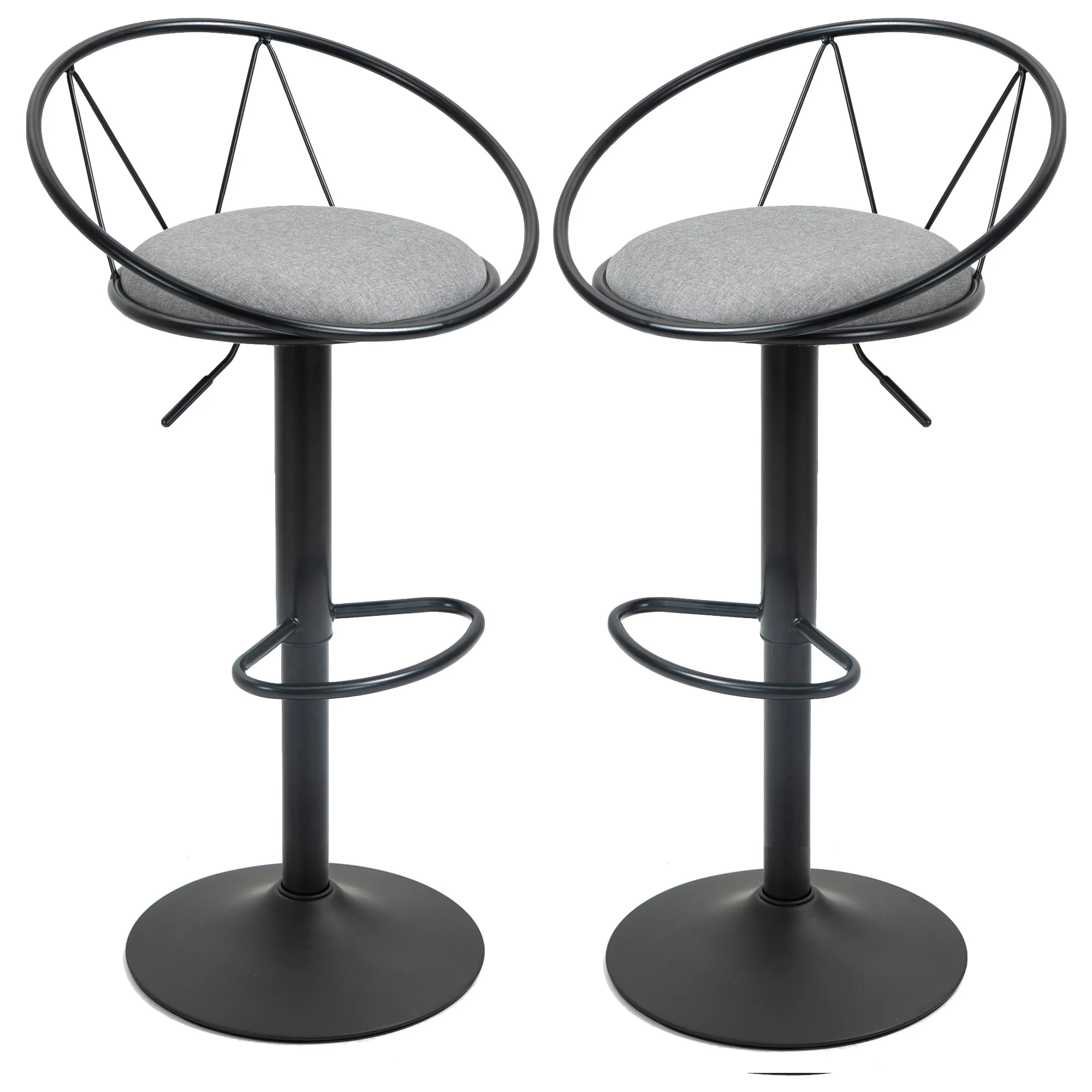 Lot de 2 tabourets de Bar Design néo-rétro réglable pivotant avec Repose-Pied métal Noir Lin Gris - Image 11