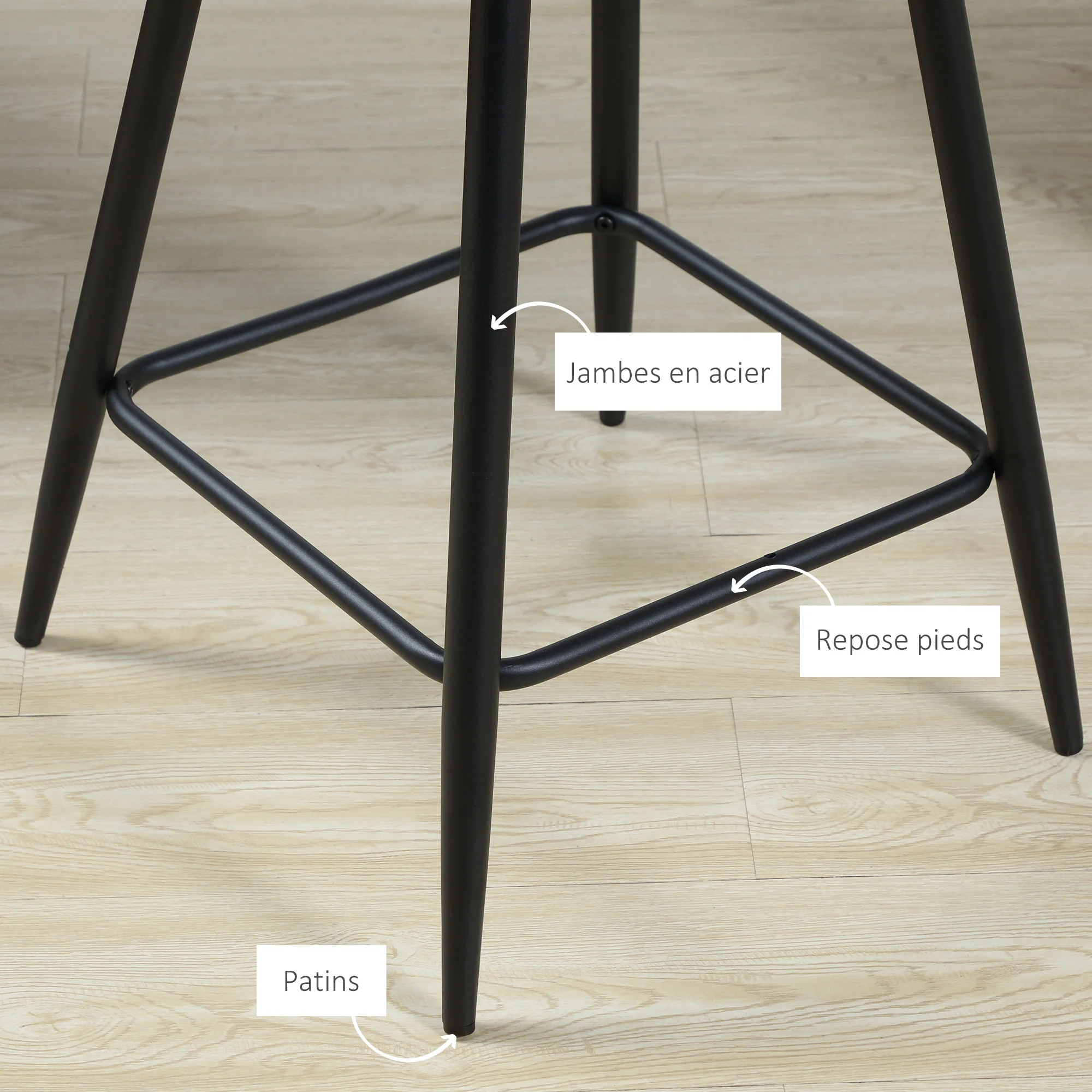Lot de 2 Tabourets de Bar en Velours Chaises bar Hautes pieds en Métal Noir avec Repose-Pieds, accoudoirs Hauteur 67 cm - Gris - Image 7