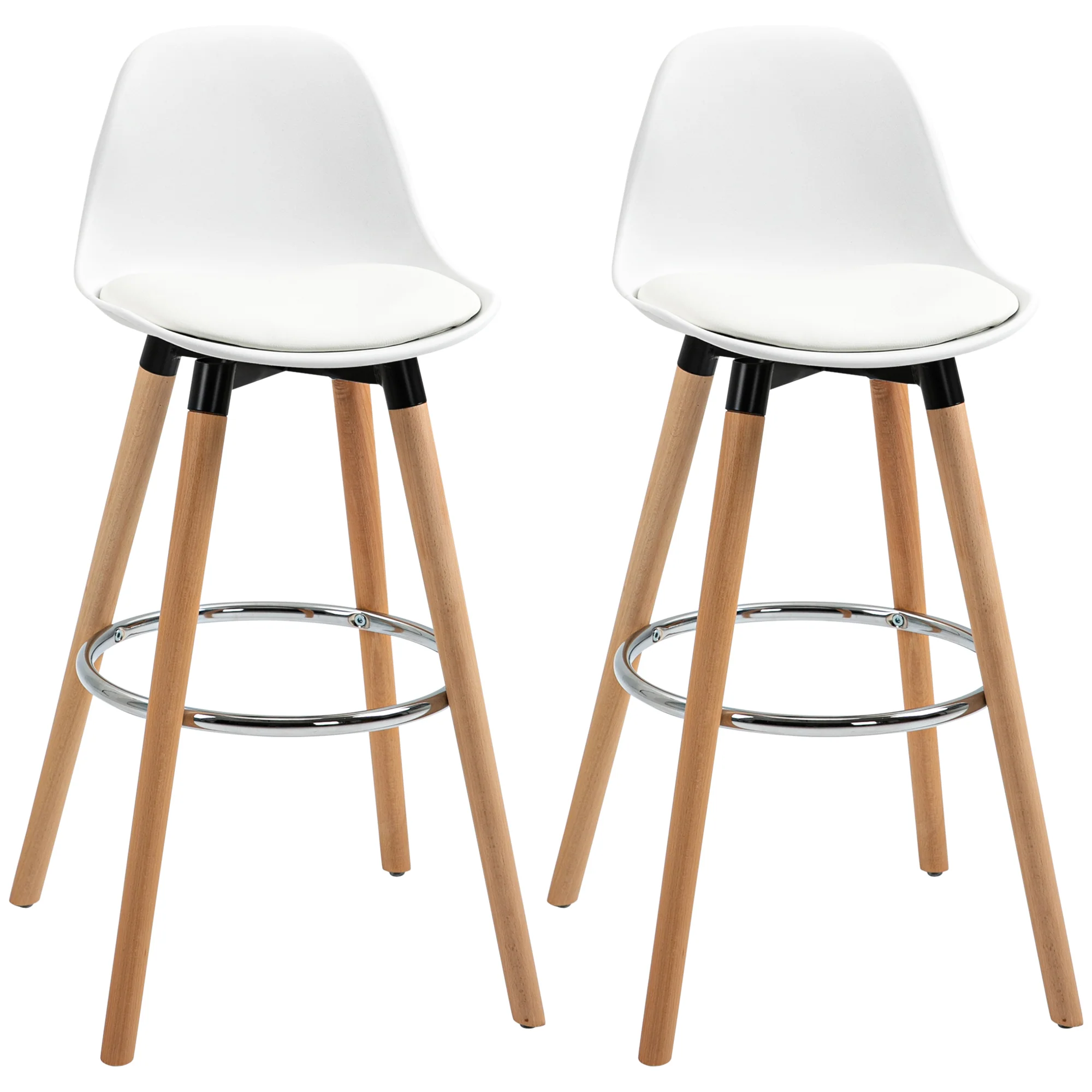 Lot de 2 tabourets de bar style scandinave hauteur 70 cm avec pieds en bois et repose-pieds en acier - blanc - Image 11