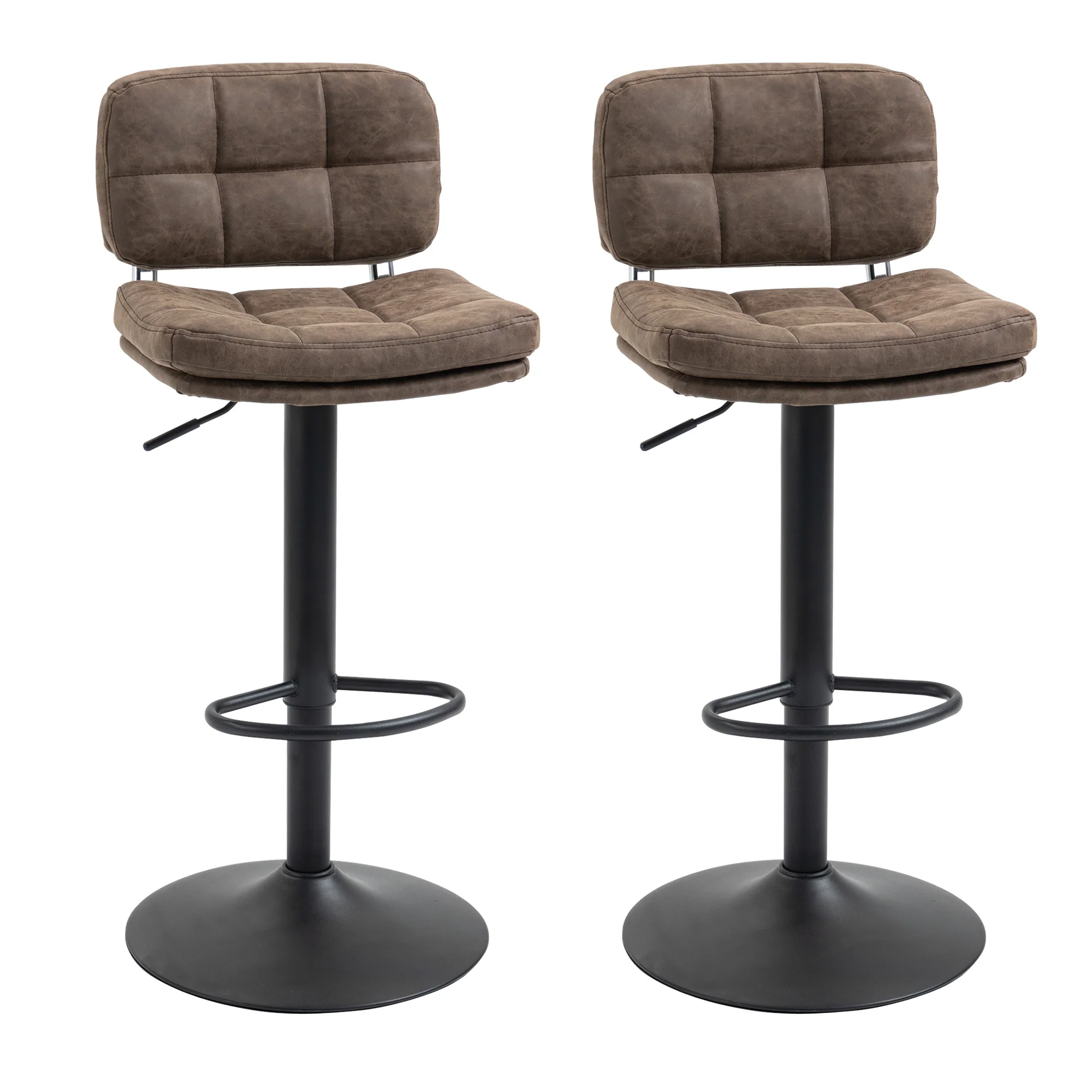 Lot de 2 tabourets de bar Vintage capitonné - pivotant, réglable - repose-pied - revêtement synthétique marron effet vieilli - Image 11