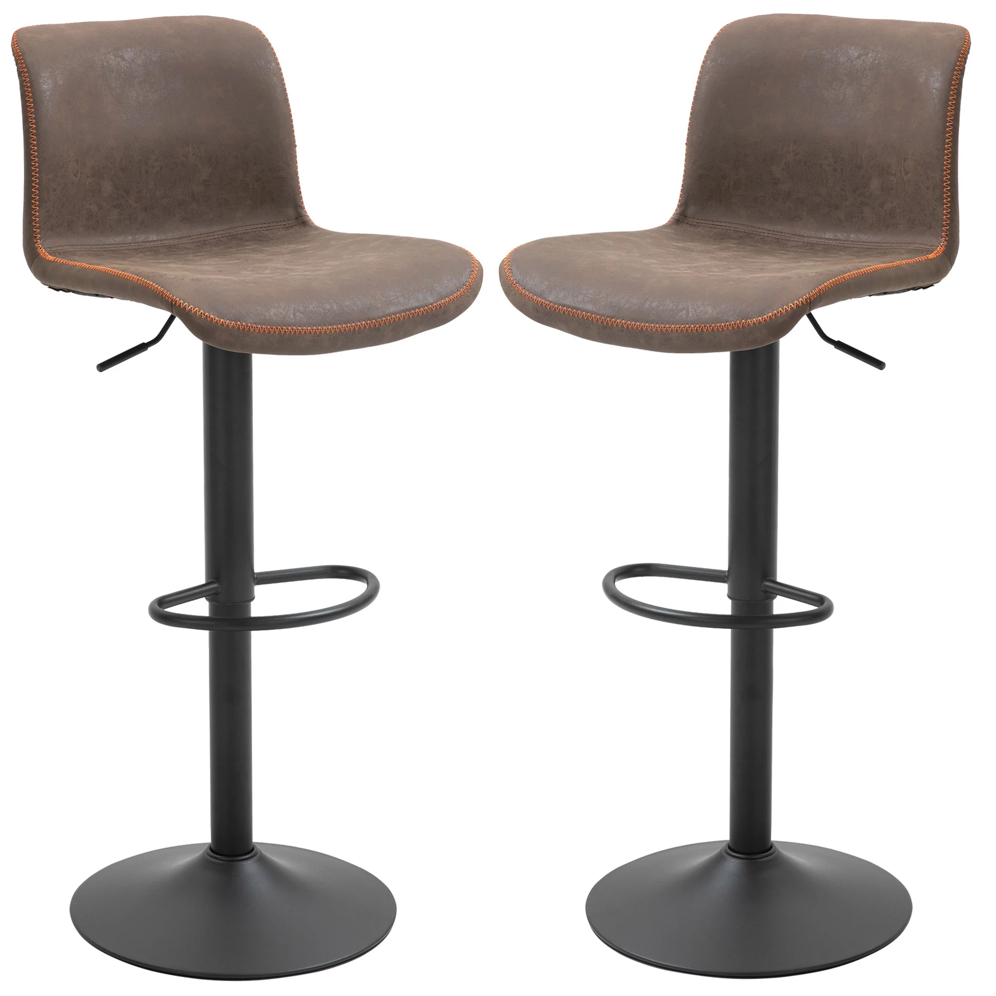 Lot de 2 tabourets de Bar Vintage réglable pivotant avec Repose-Pied PU Marron surpiqûre Orange - Image 11