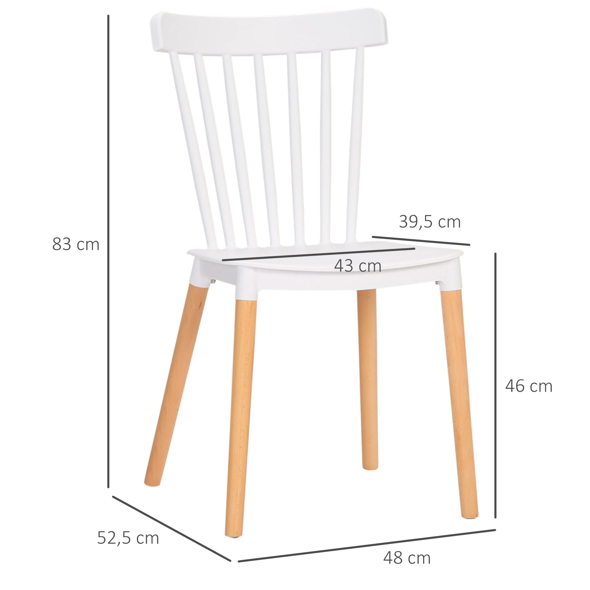 Lot de 4 chaises de salle à manger, chaises de cuisine, style scandinave, dossier haut, assise en polypropylène, pieds en hêtre, pour salon, chambre, cuisine, bureau, blanc - Image 4