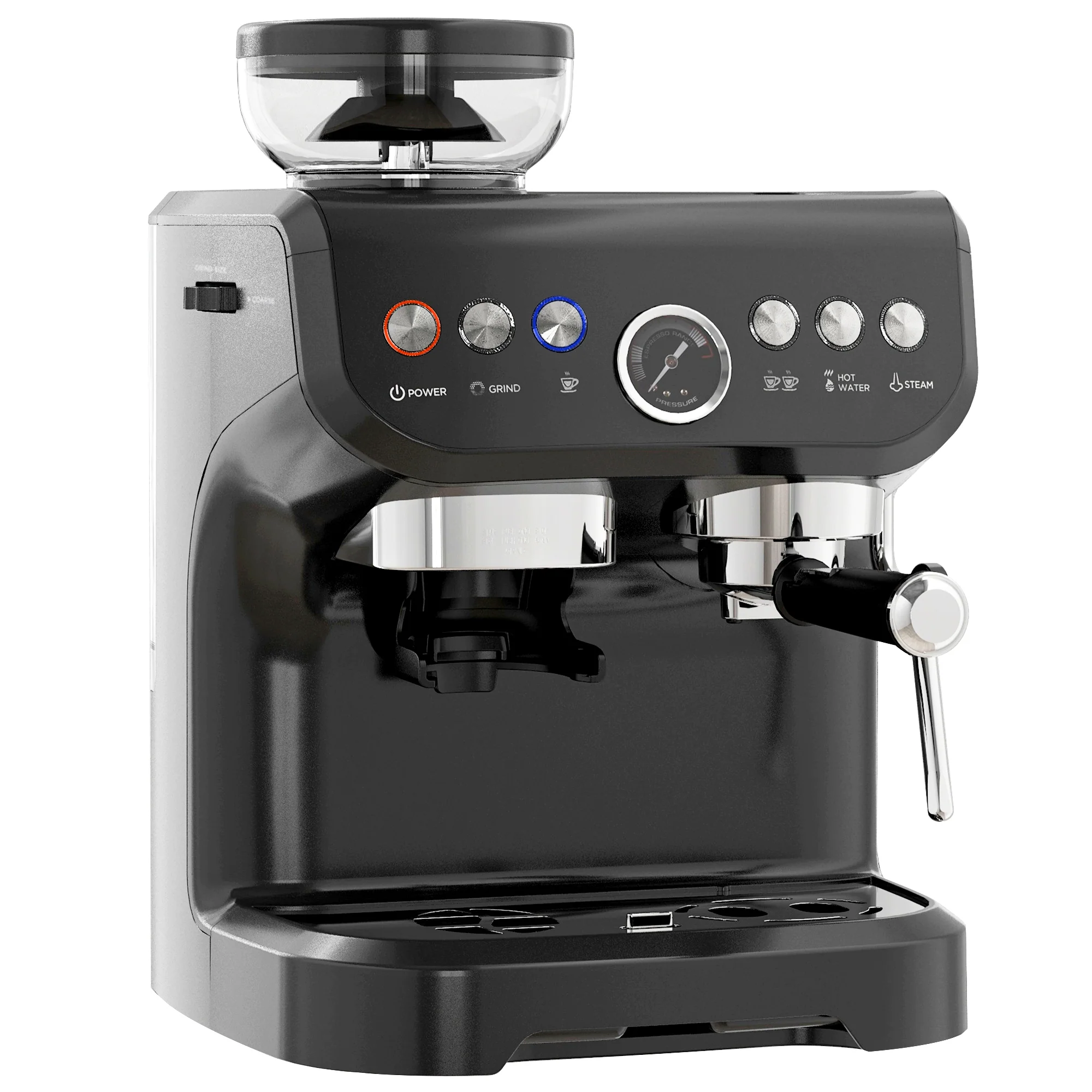 Machine à expresso machine à café à grains 1600W avec moulin à grains, buse vapeur, pompe italienne 15 bars, 1 ou 2 tasses, réservoir d'eau 2 L, cafetière espresso en acier inoxydable, noir - Image 2