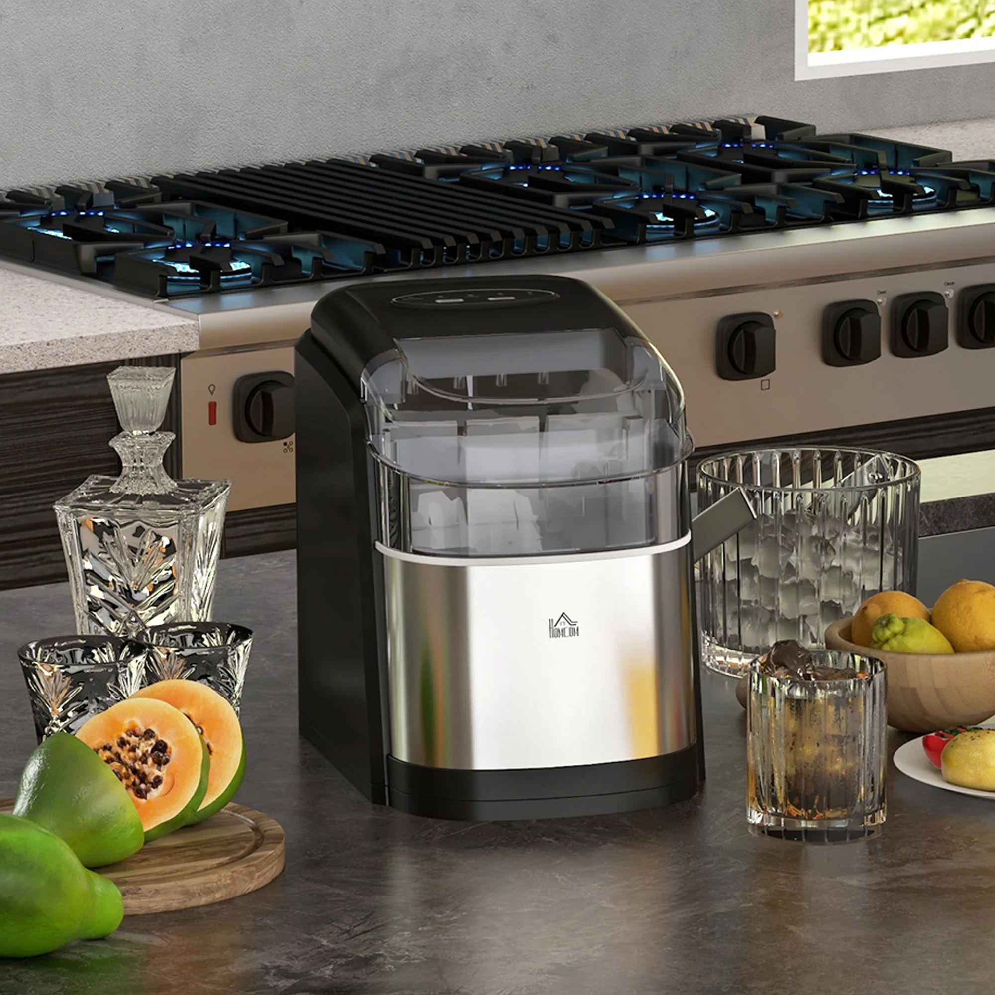 Machine à gla?ons 12kg en 24h, Machine Glacon autonettoyant, capacité réservoir 1,8 L, Affichage LED, pelle et panier inclus, en acier Inox pour Maison, Cuisine, Bar - Image 3