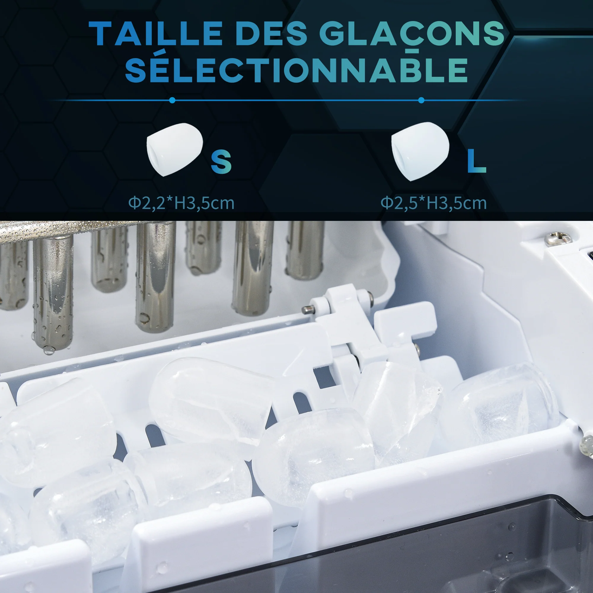 Machine à gla?ons 12kg en 24h, Machine Glacon autonettoyant, capacité réservoir 1,8 L, Affichage LED, pelle et panier inclus, en acier Inox pour Maison, Cuisine, Bar - Image 7