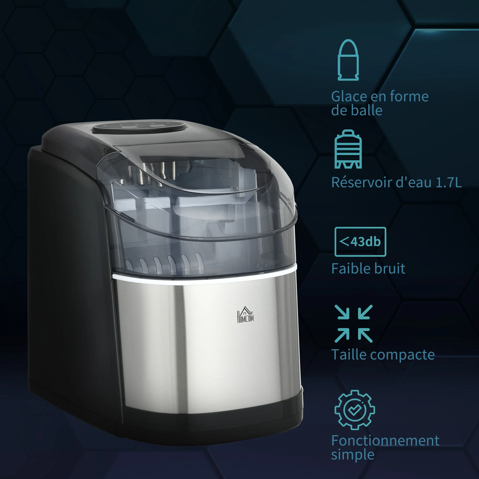Machine à gla?ons 12kg en 24h, Machine Glacon autonettoyant, capacité réservoir 1,8 L, Affichage LED, pelle et panier inclus, en acier Inox pour Maison, Cuisine, Bar - Image 9