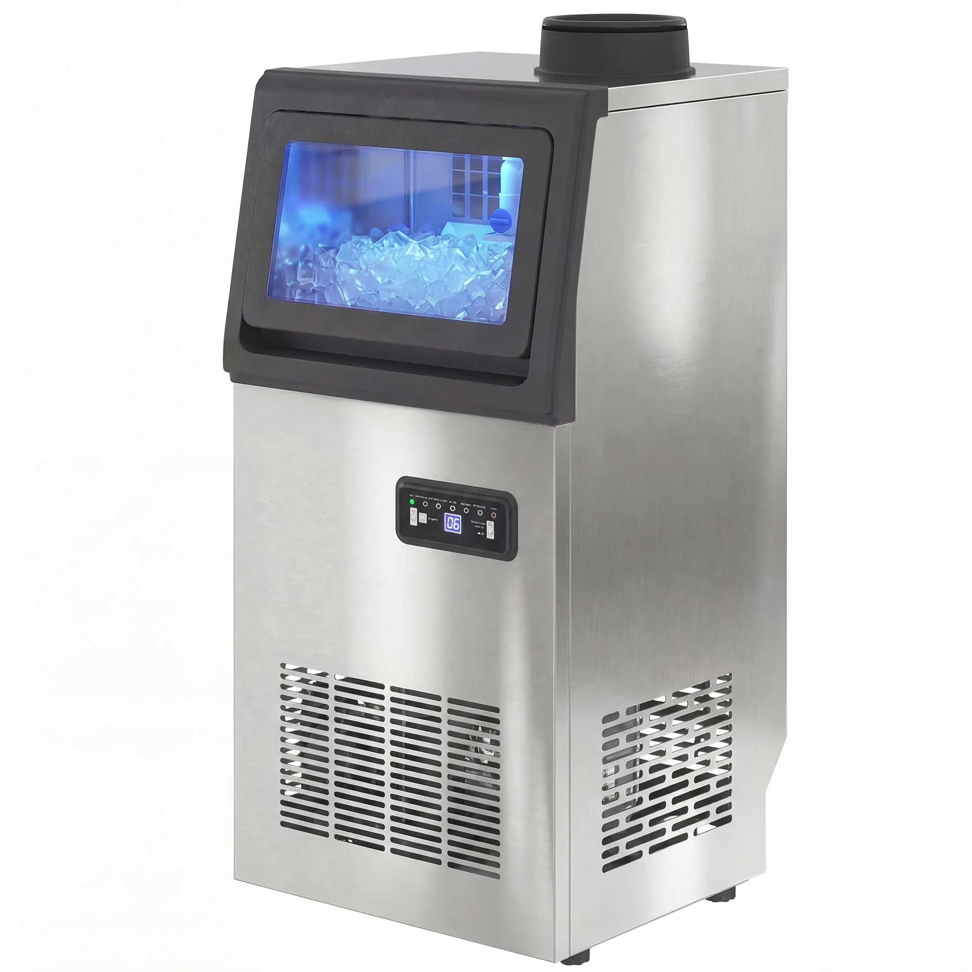 Machine à Gla?ons Commerciale 36 kg/24H, Acier inoxydable, Ice Maker Professionnel, Capacité 7,5 kg, 36 Cubes par 10 Minutes, Nettoyage Automatique, Minuterie, à Encastrer ou à Poser, Argenté