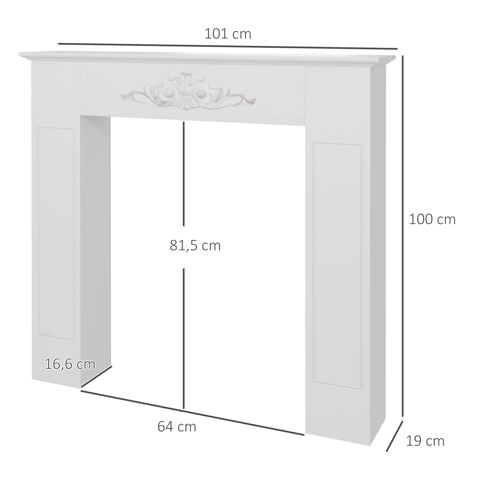 Manteau de cheminée encadrement cadre décoratif pour cheminée électrique 101 x 19 x 100 cm bois massif blanc - Image 4