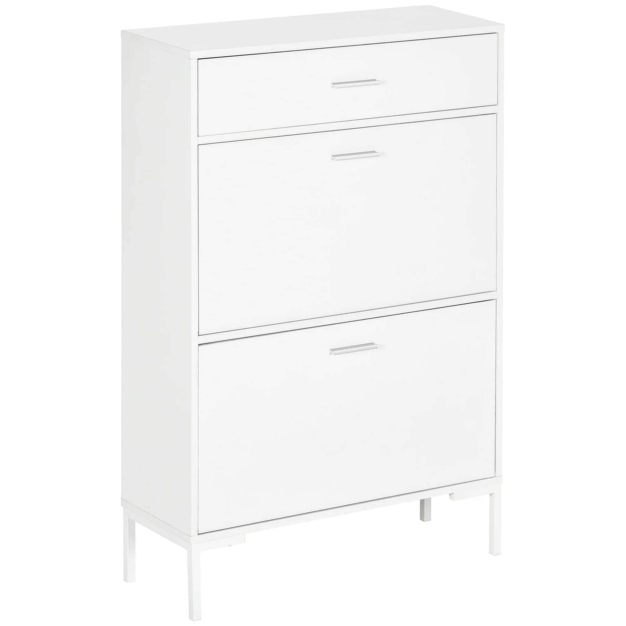 Meuble à chaussures 12 paires, armoire à chaussures étroite avec 2 tiroirs rabattables, 1 tiroir et étagères réglables, style moderne, pour couloir, entrée, 75 x 26 x 110 cm, blanc - Image 11