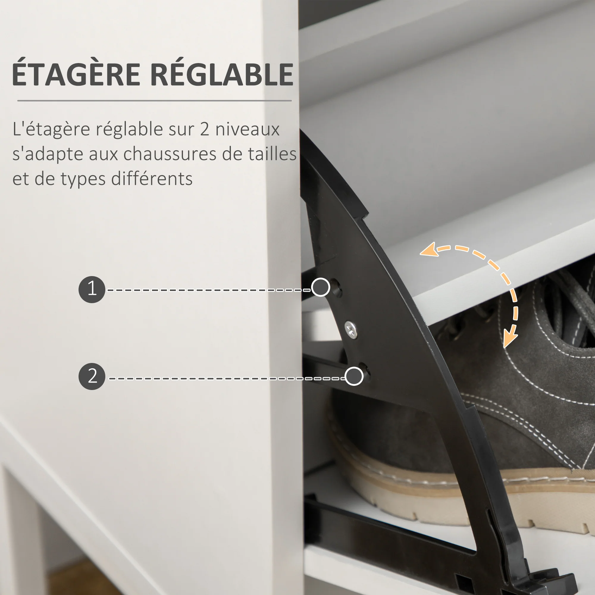 Meuble à chaussures 12 paires, armoire à chaussures étroite avec 2 tiroirs rabattables, 1 tiroir et étagères réglables, style moderne, pour couloir, entrée, 75 x 26 x 110 cm, blanc - Image 6