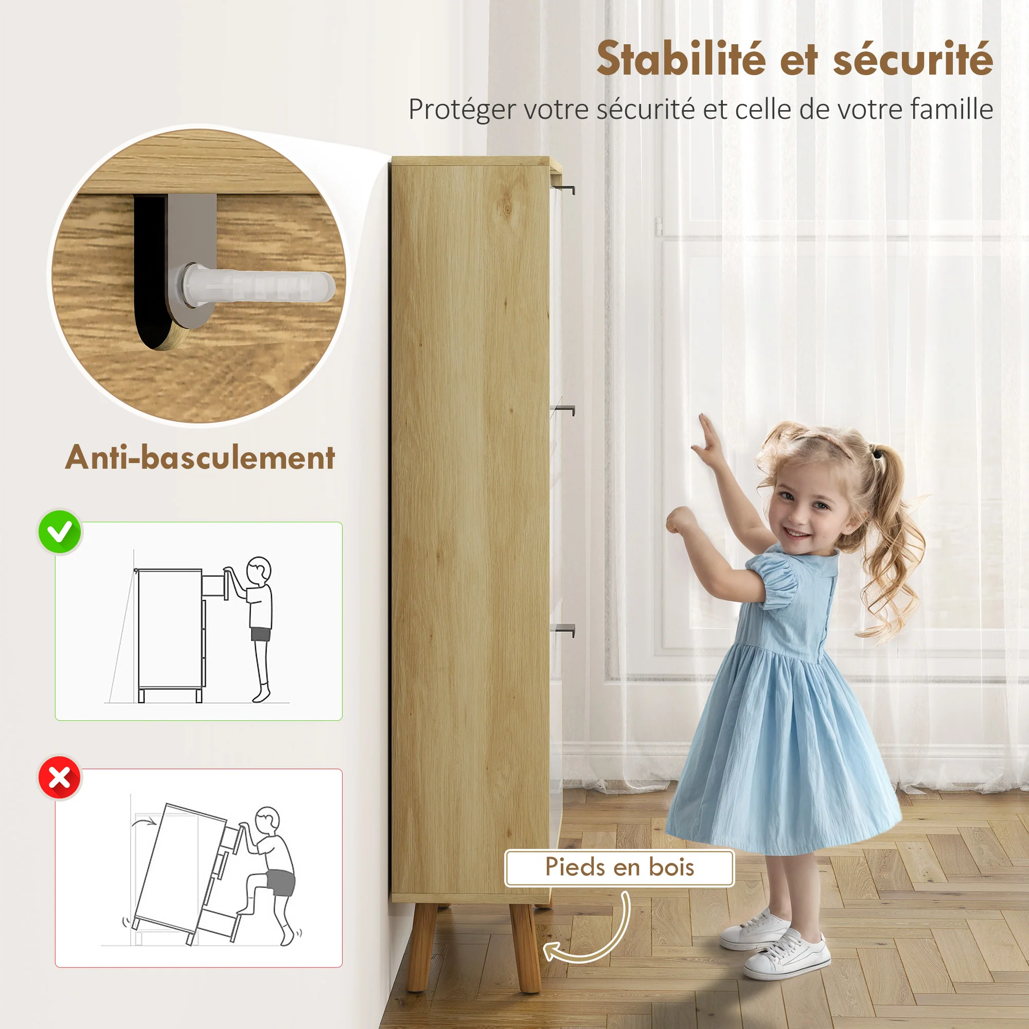 Meuble à chaussures 18 paires, porte haute brillante, armoire à chaussures étroite avec 3 tiroirs rabattables et étagères réglables, style moderne, pour couloir, entrée, 60x24x127cm, blanc - Image 8