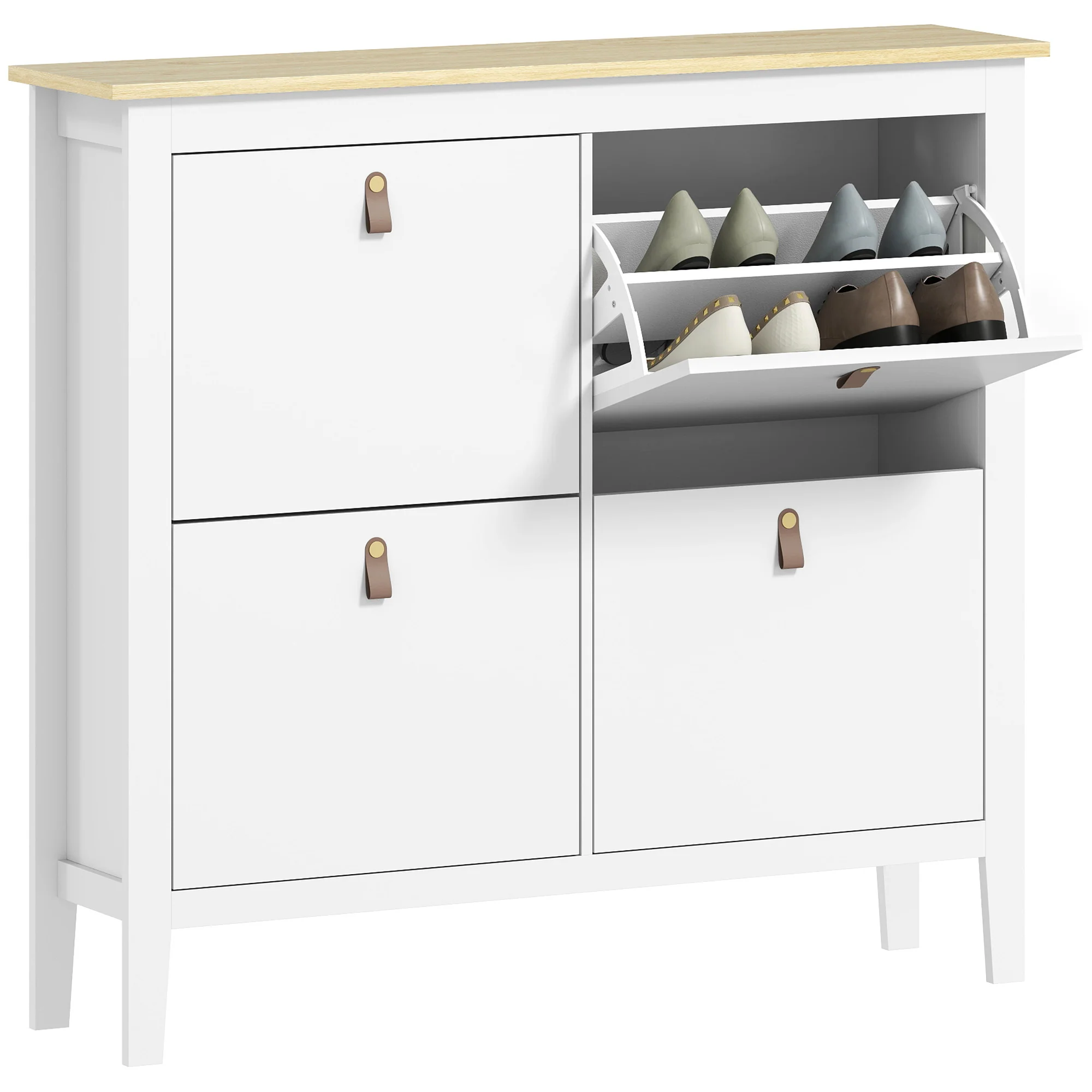 Meuble à chaussures 20 paires, armoire à chaussures, meuble d'entrée avec 4 tiroirs, portes rabattables, étagères amovibles et réglables, pour couloir et entrée, 105 x 24 x 95,5 cm, blanc - Image 11