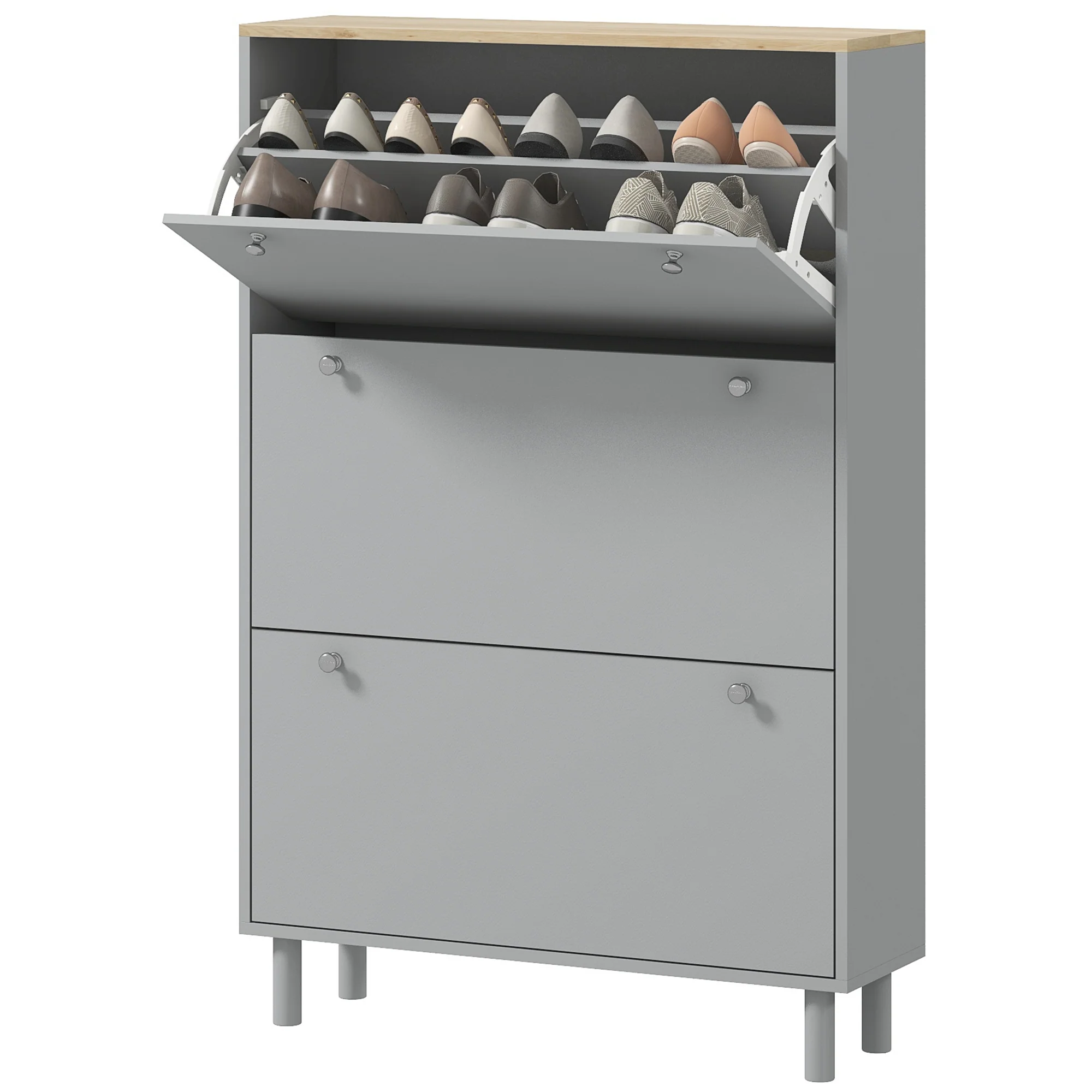 Meuble à chaussures 24 paires, armoire à chaussures étroite, meuble d'entrée avec 3 tiroirs rabattables et étagères réglables, pour couloir et entrée, 80x23,5x121cm, gris