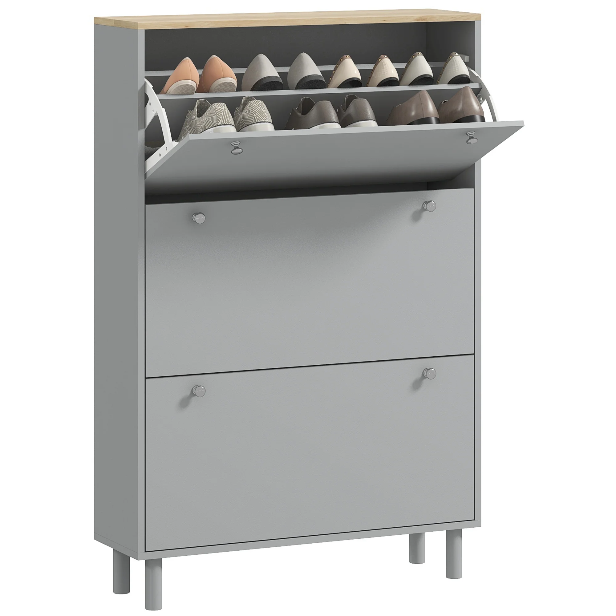 Meuble à chaussures 24 paires, armoire à chaussures étroite, meuble d'entrée avec 3 tiroirs rabattables et étagères réglables, pour couloir et entrée, 80x23,5x121cm, gris - Image 11
