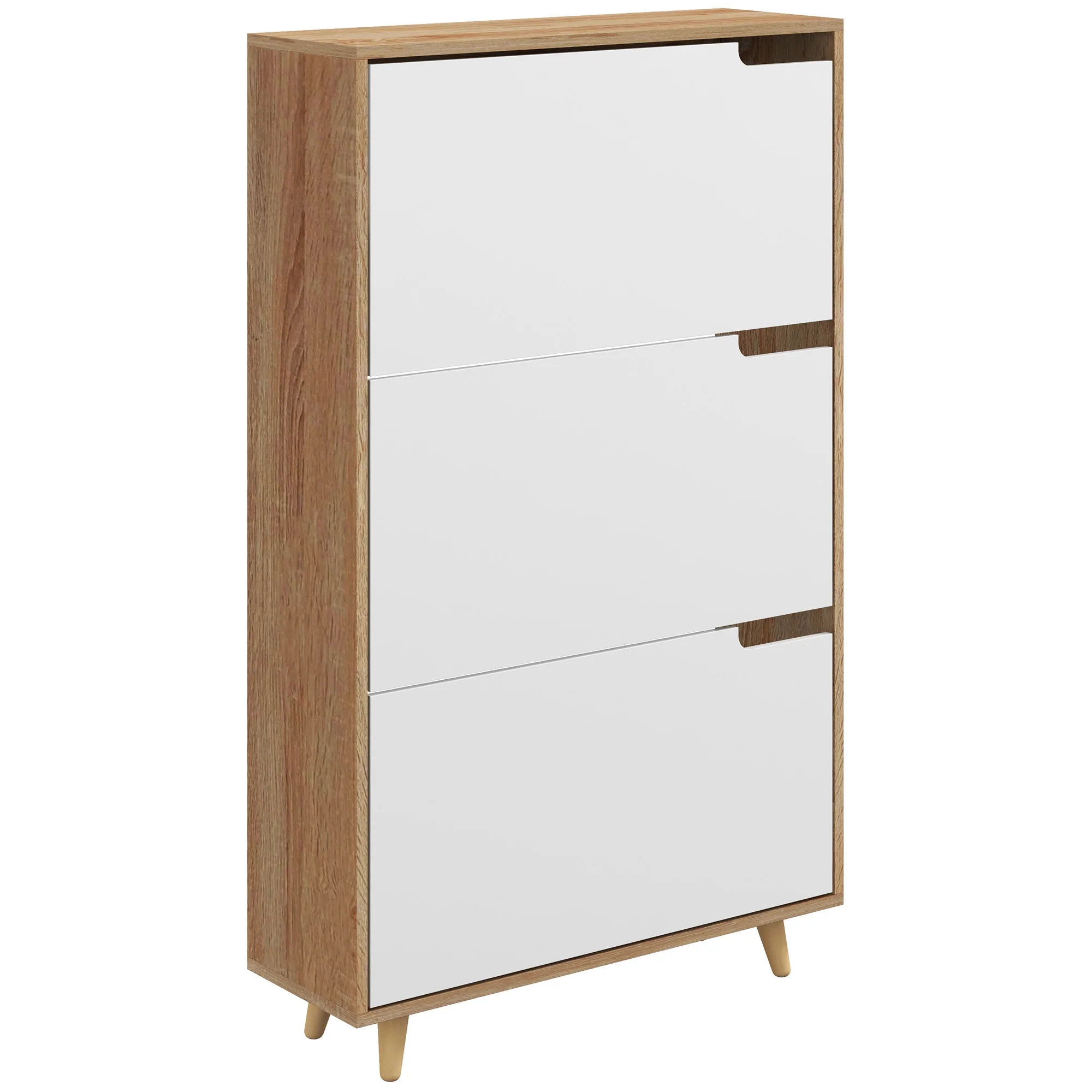 Meuble à chaussures 3 abattants, armoire à chaussures, avec étagère réglable, 72L x 24l x 119H cm, naturel et blanc - Image 2