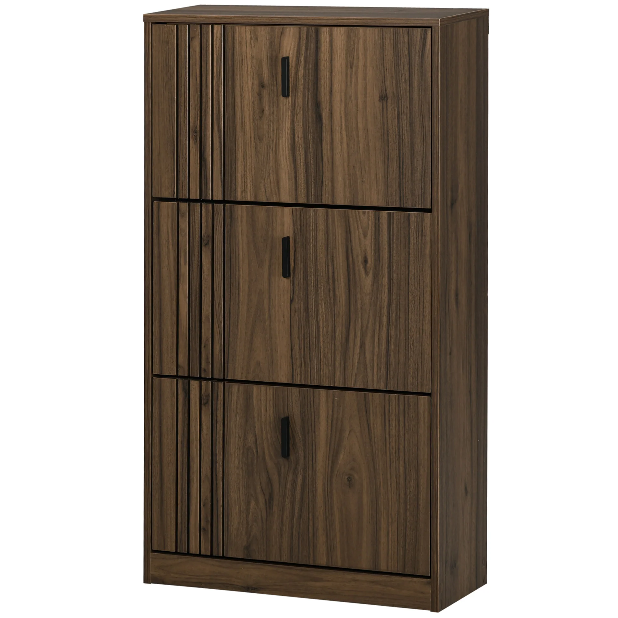 Meuble à chaussures à 3 abattants, 18 paires, armoire à chaussures 3 compartiments, grande capacité pour entrée, couloir, salon, 63 x 24 x 117 cm, noyer foncé