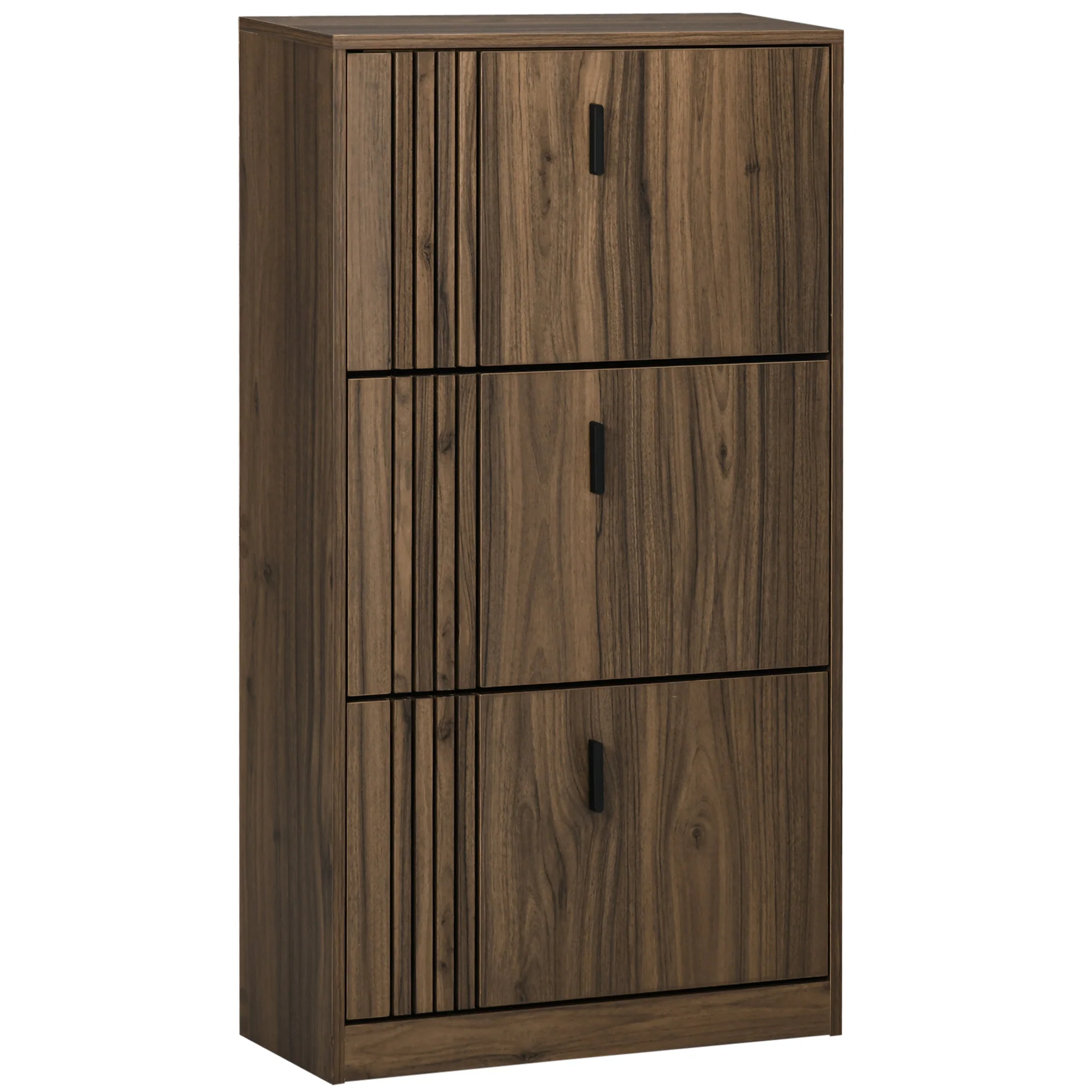 Meuble à chaussures à 3 abattants, 18 paires, armoire à chaussures 3 compartiments, grande capacité pour entrée, couloir, salon, 63 x 24 x 117 cm, noyer foncé - Image 2