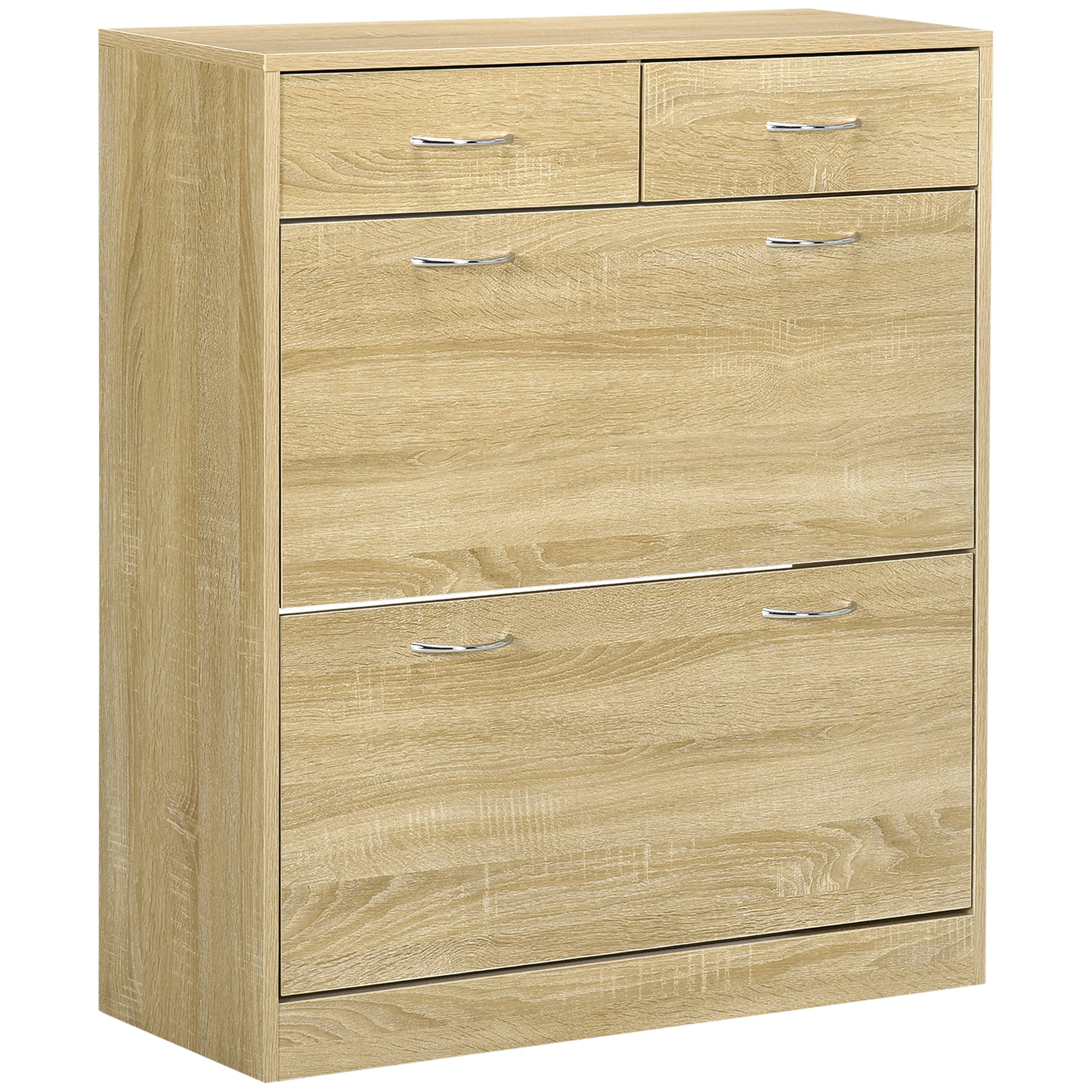 Meuble à chaussures armoire à chaussures - 2 tiroirs et 2 portes abattantes avec étagère réglable - 80 x 30 x 91,5 cm - poignées alu. naturel - Image 2