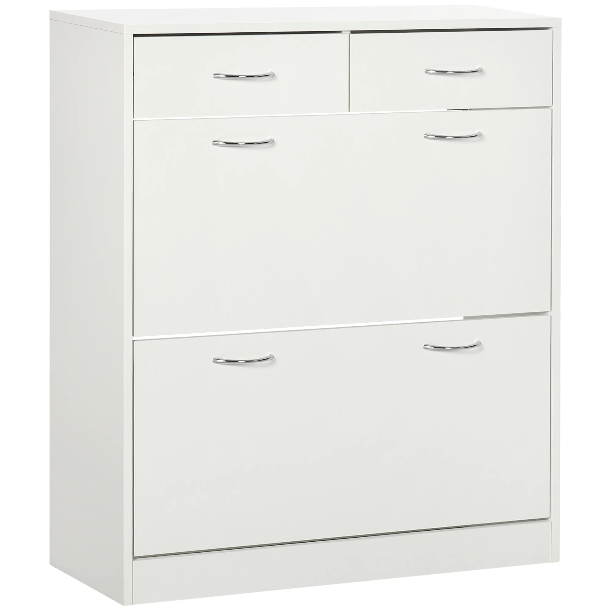 Meuble à chaussures armoire à chaussures - 2 tiroirs et 2 portes abattantes avec étagère réglable - 80 x 30 x 91,5 cm - poignées en aluminium, blanc - Image 2