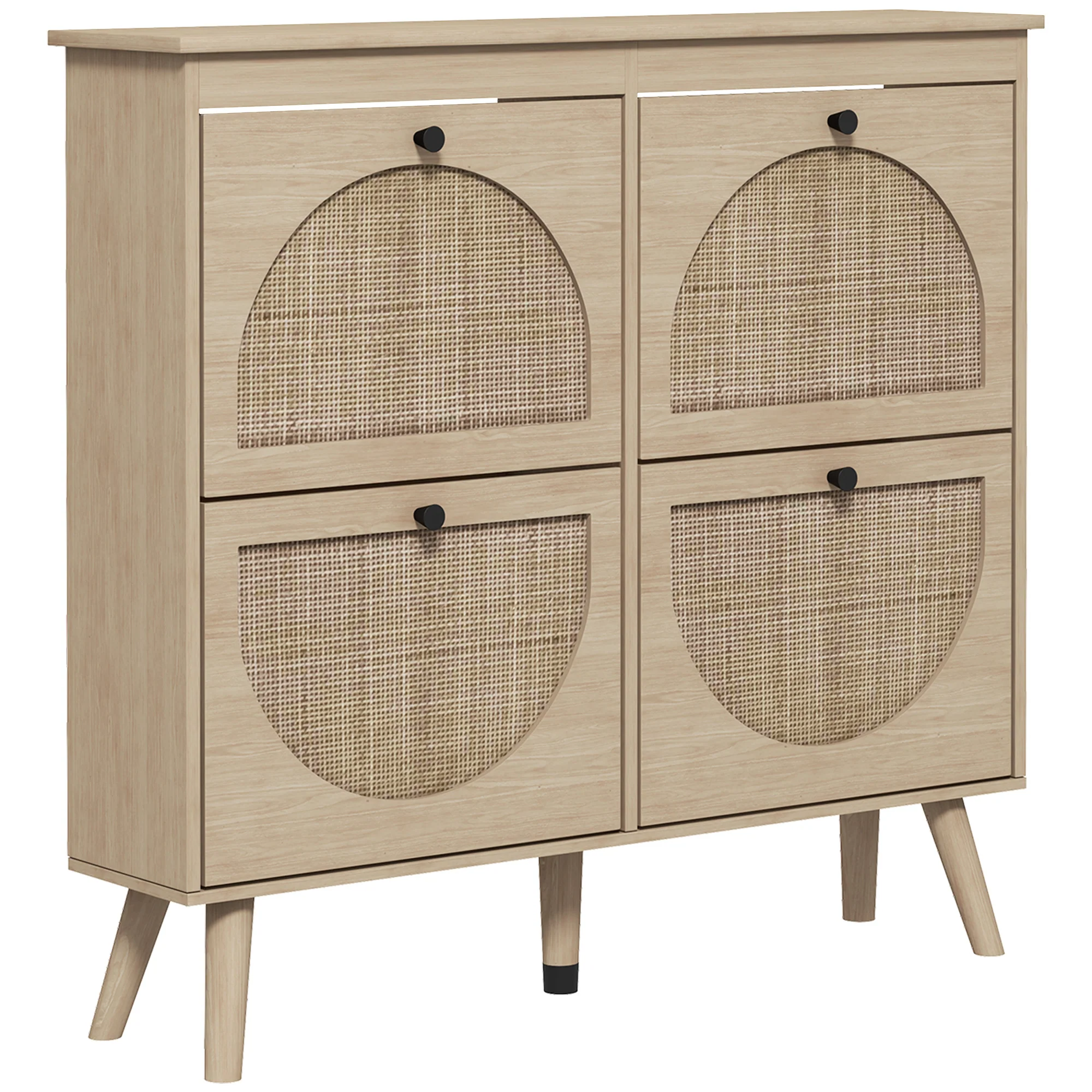 Meuble à chaussures armoire à chaussures 4 abattants 20 paires avec étagère réglable style bohème pieds en bois massif 105 x 24 x 97,5 cm naturel - Image 2