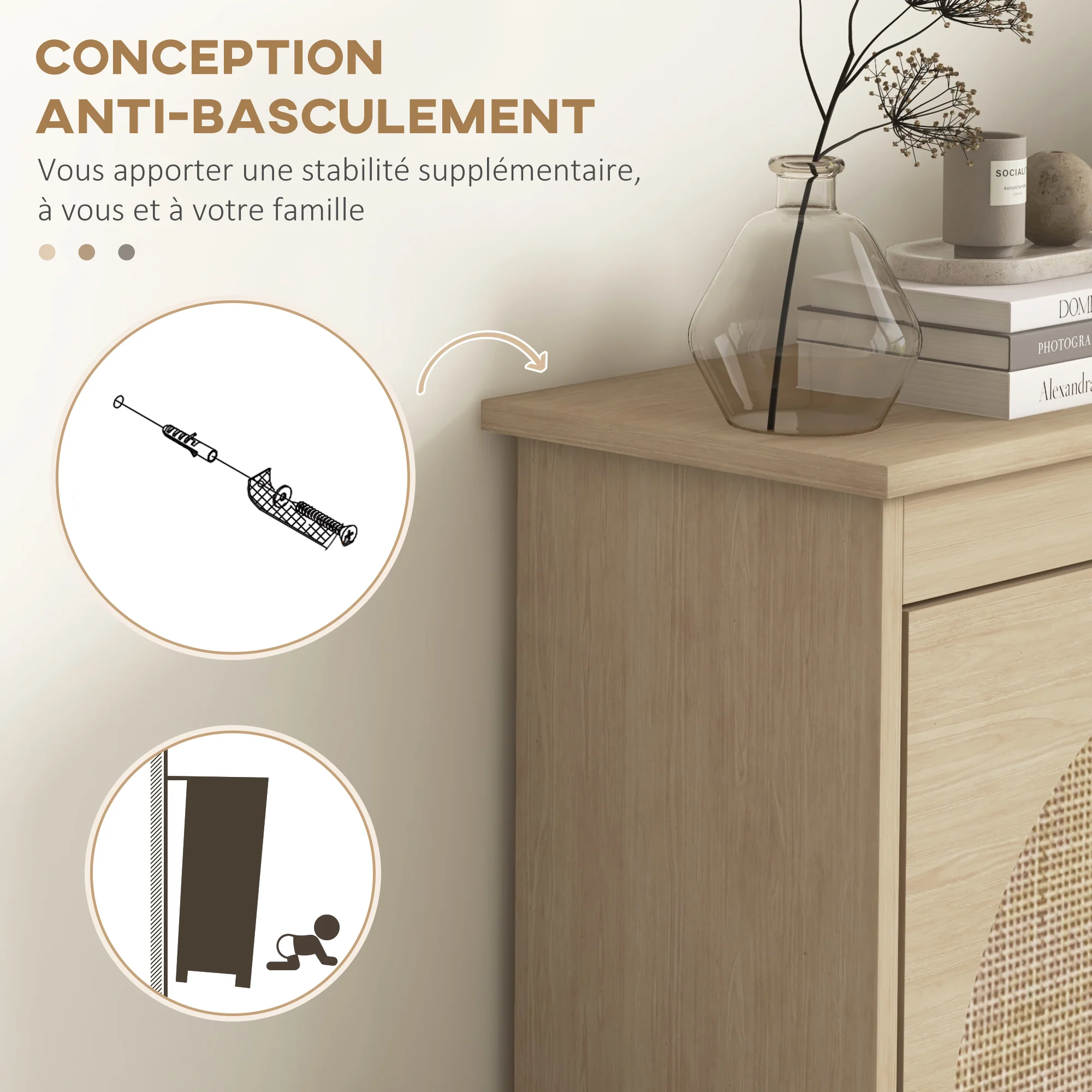 Meuble à chaussures armoire à chaussures 4 abattants 20 paires avec étagère réglable style bohème pieds en bois massif 105 x 24 x 97,5 cm naturel - Image 8