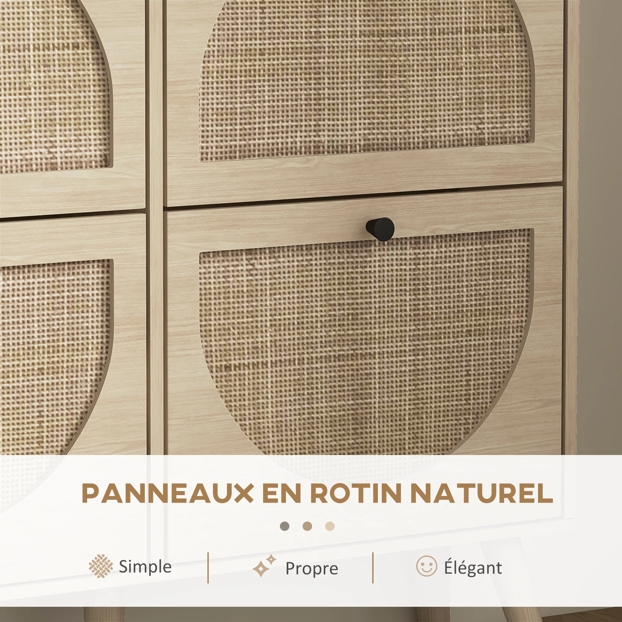 Meuble à chaussures armoire à chaussures 4 abattants 20 paires avec étagère réglable style bohème pieds en bois massif 105 x 24 x 97,5 cm naturel - Image 9