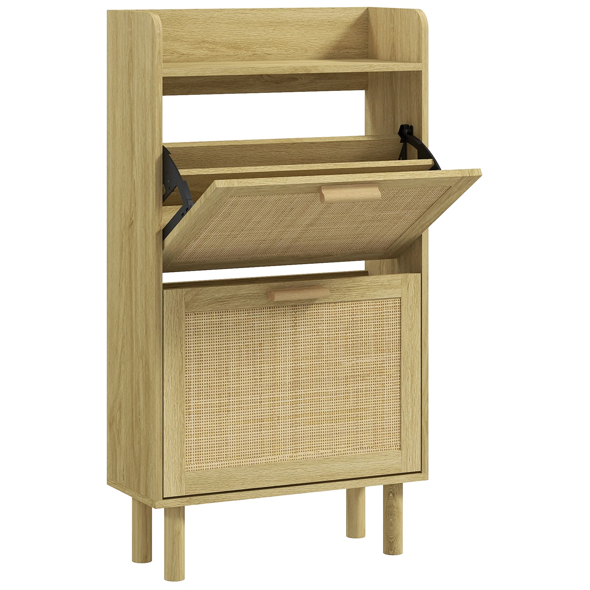 Meuble à chaussures étagère à chaussures armoire 2 portes abattants 12 paires, effet rotin tissé design bohème - dim. 80L x 24,5l x 110H cm naturel - Image 2