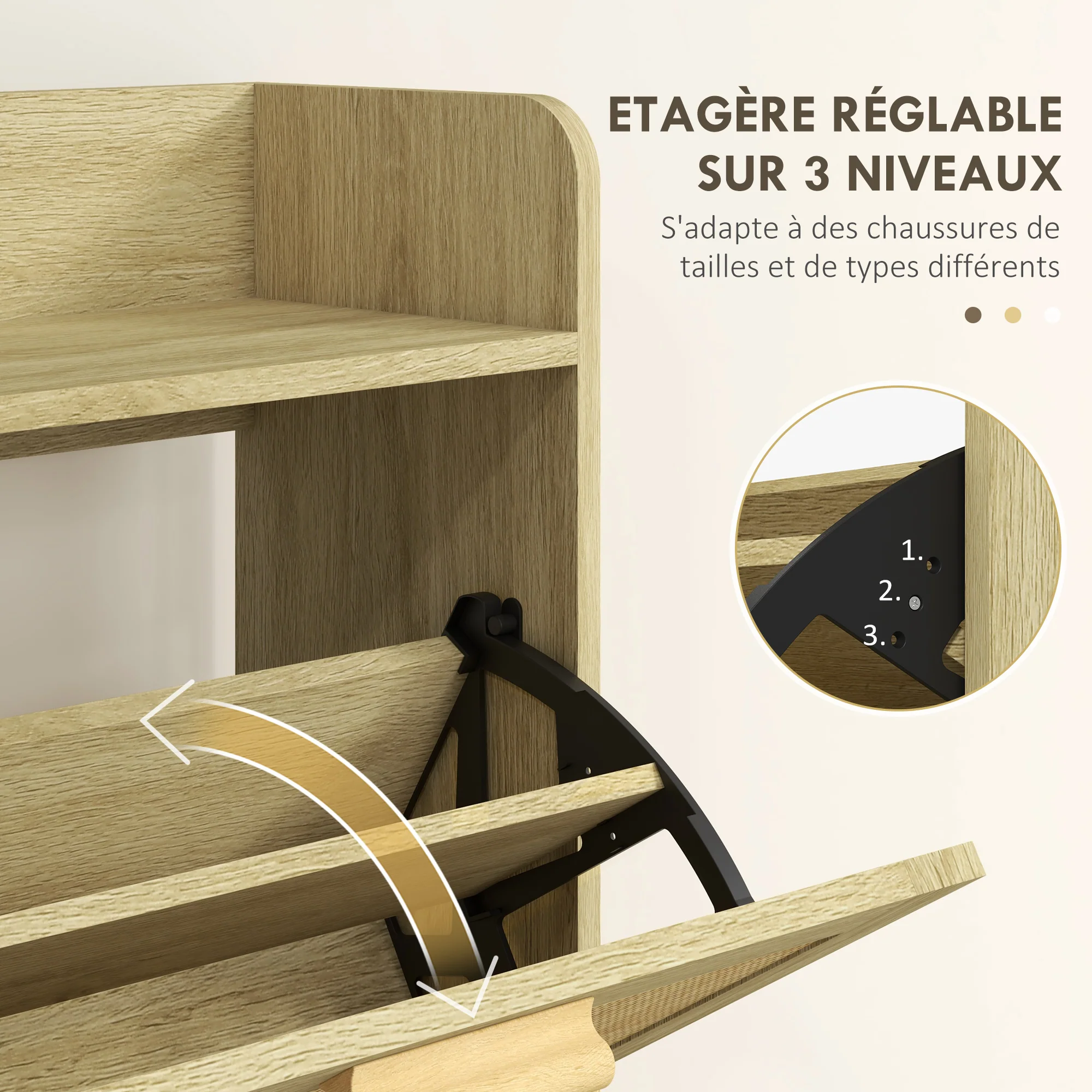 Meuble à chaussures étagère à chaussures armoire 2 portes abattants 12 paires, effet rotin tissé design bohème - dim. 80L x 24,5l x 110H cm naturel - Image 6