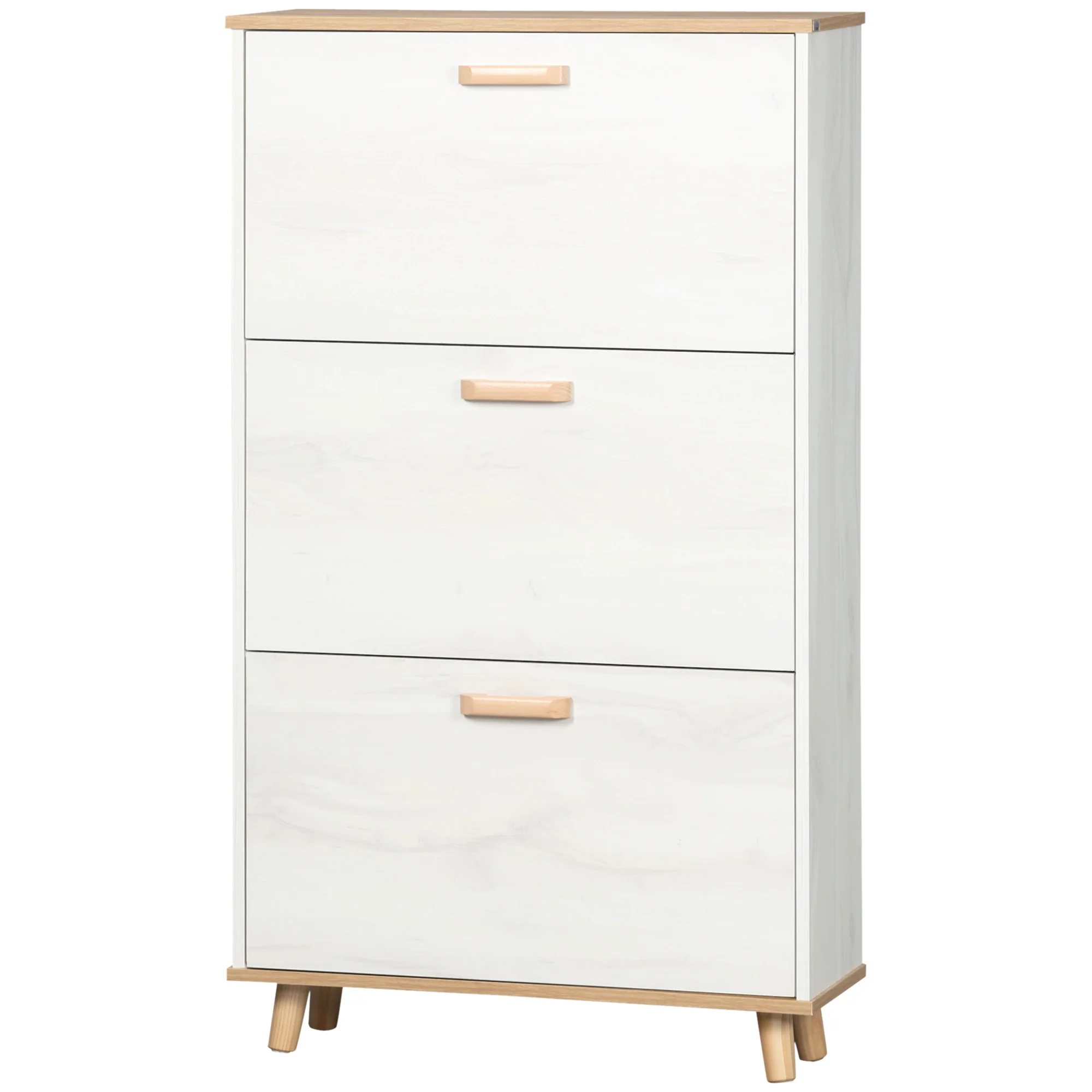 Meuble à chaussures étagère à chaussures style scandinave 3 abattants aspect bois - 70 x 23,5 x 122 cm - crème