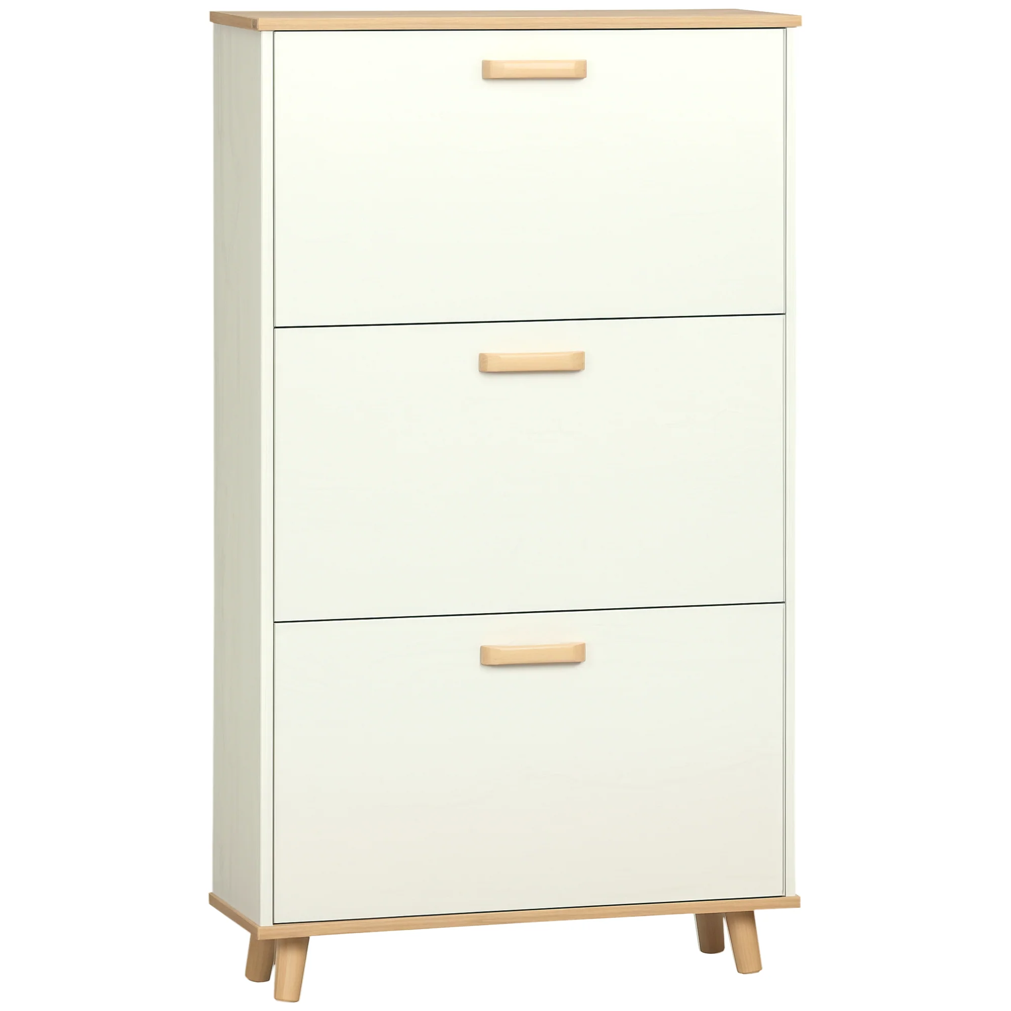 Meuble à chaussures étagère à chaussures style scandinave 3 abattants aspect bois - 70 x 23,5 x 122 cm - crème - Image 11
