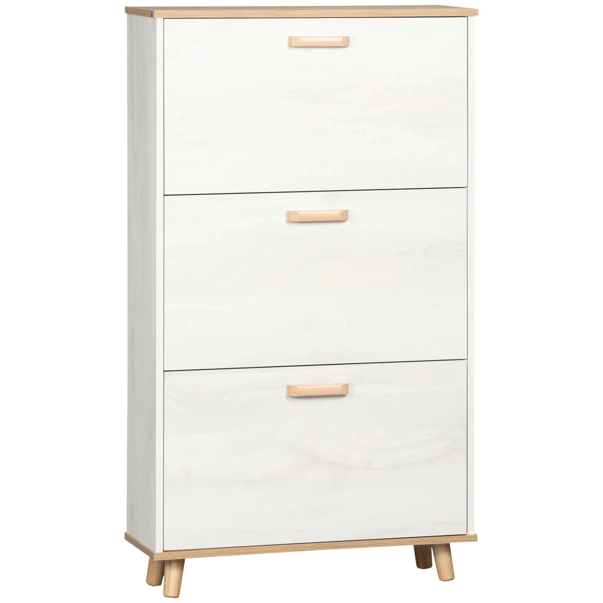 Meuble à chaussures étagère à chaussures style scandinave 3 abattants aspect bois - 70 x 23,5 x 122 cm - crème - Image 2