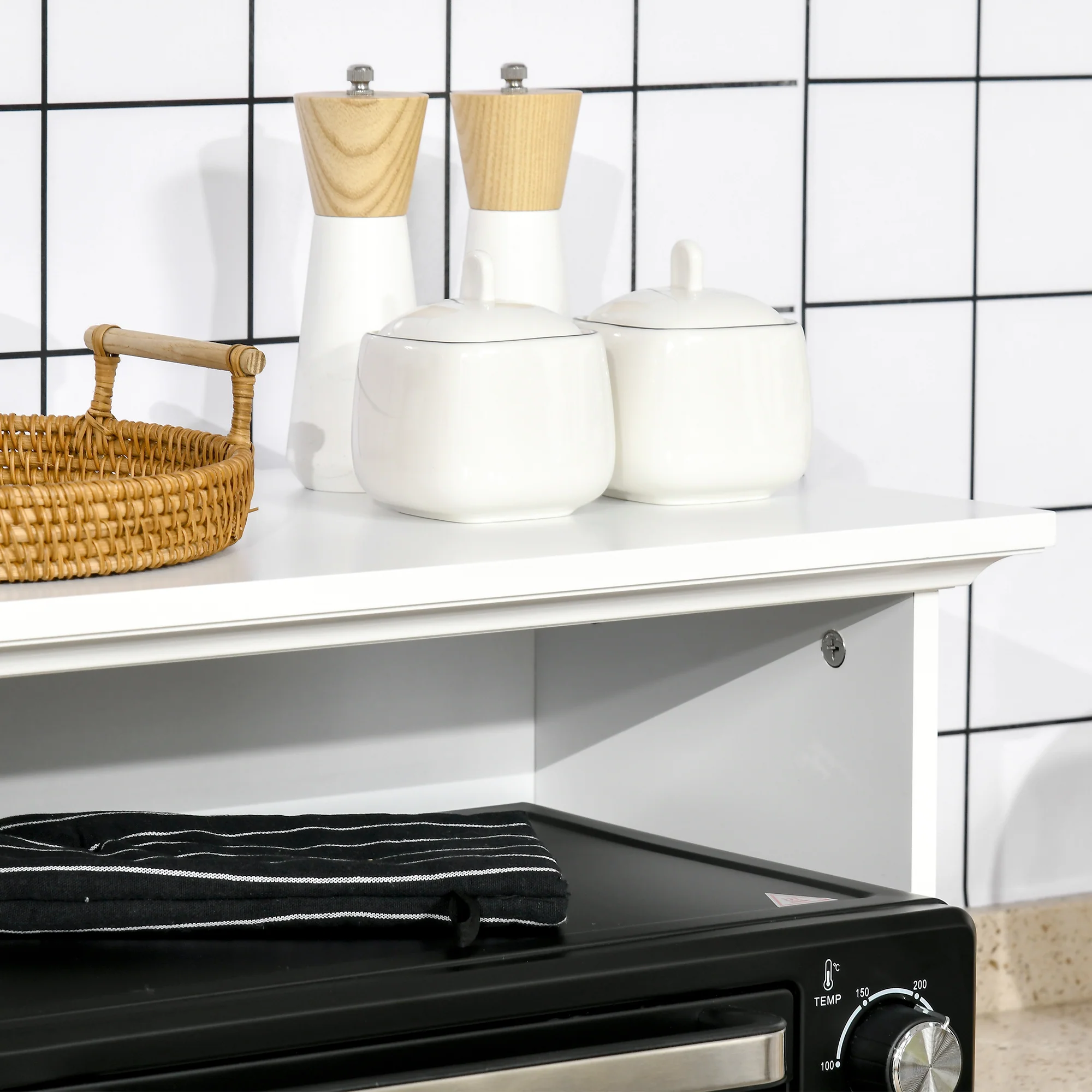 Meuble armoire micro-ondes pour cuisine avec 1 tiroir, 2 Portes 60 x 40 x 122,5 cm - MDF - Blanc - Image 10