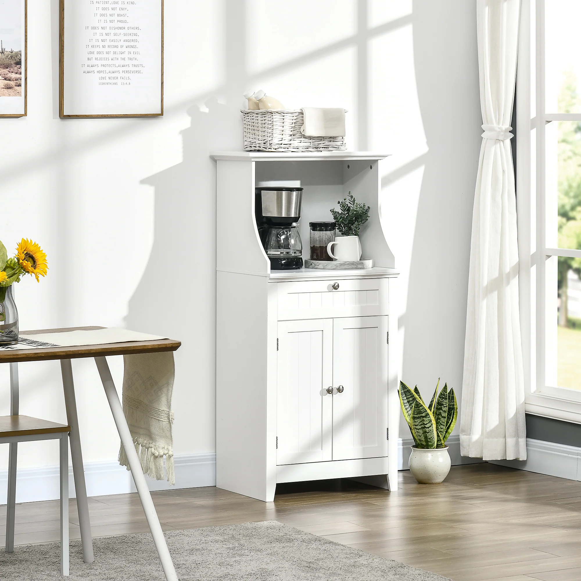 Meuble armoire micro-ondes pour cuisine avec 1 tiroir, 2 Portes 60 x 40 x 122,5 cm - MDF - Blanc - Image 3
