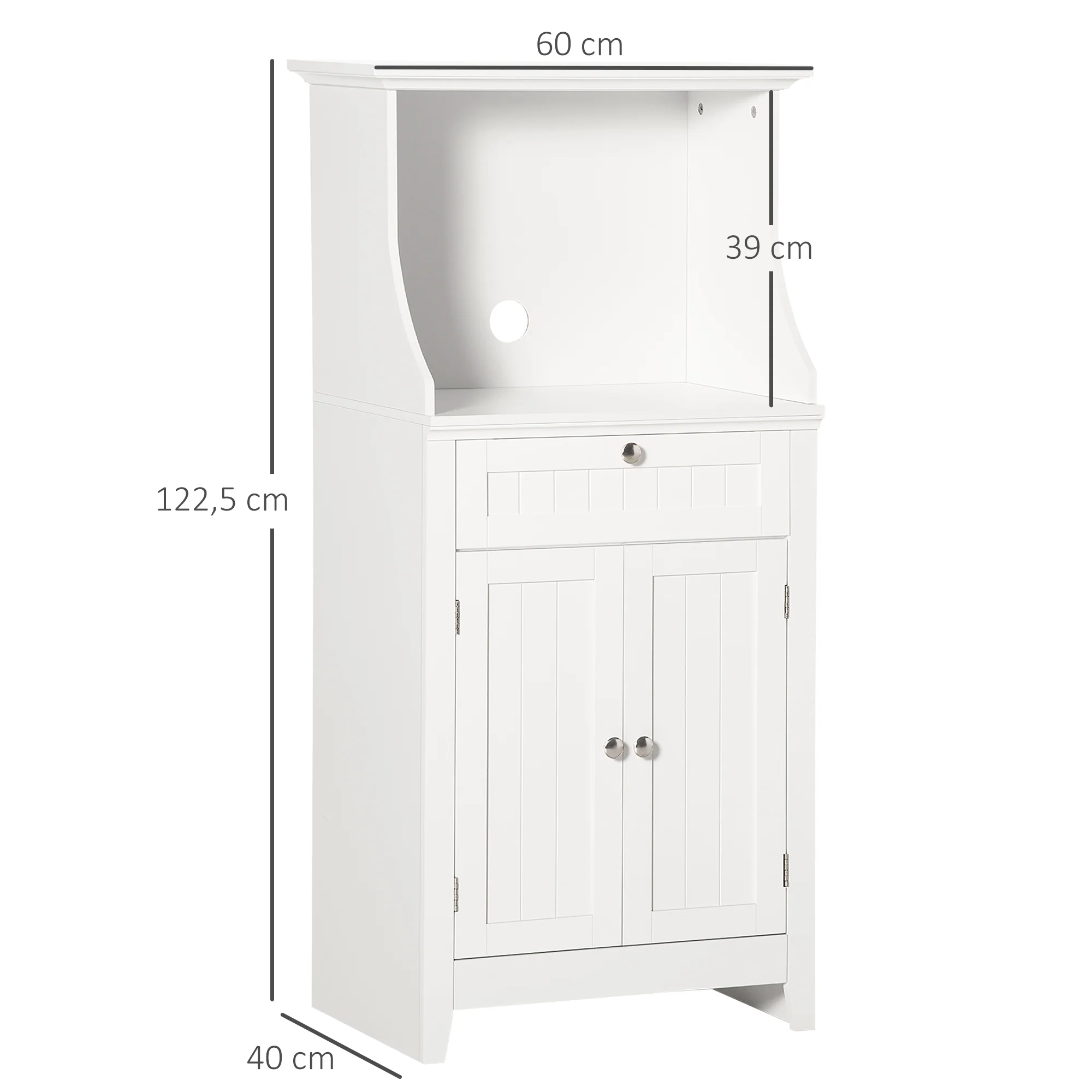 Meuble armoire micro-ondes pour cuisine avec 1 tiroir, 2 Portes 60 x 40 x 122,5 cm - MDF - Blanc - Image 4