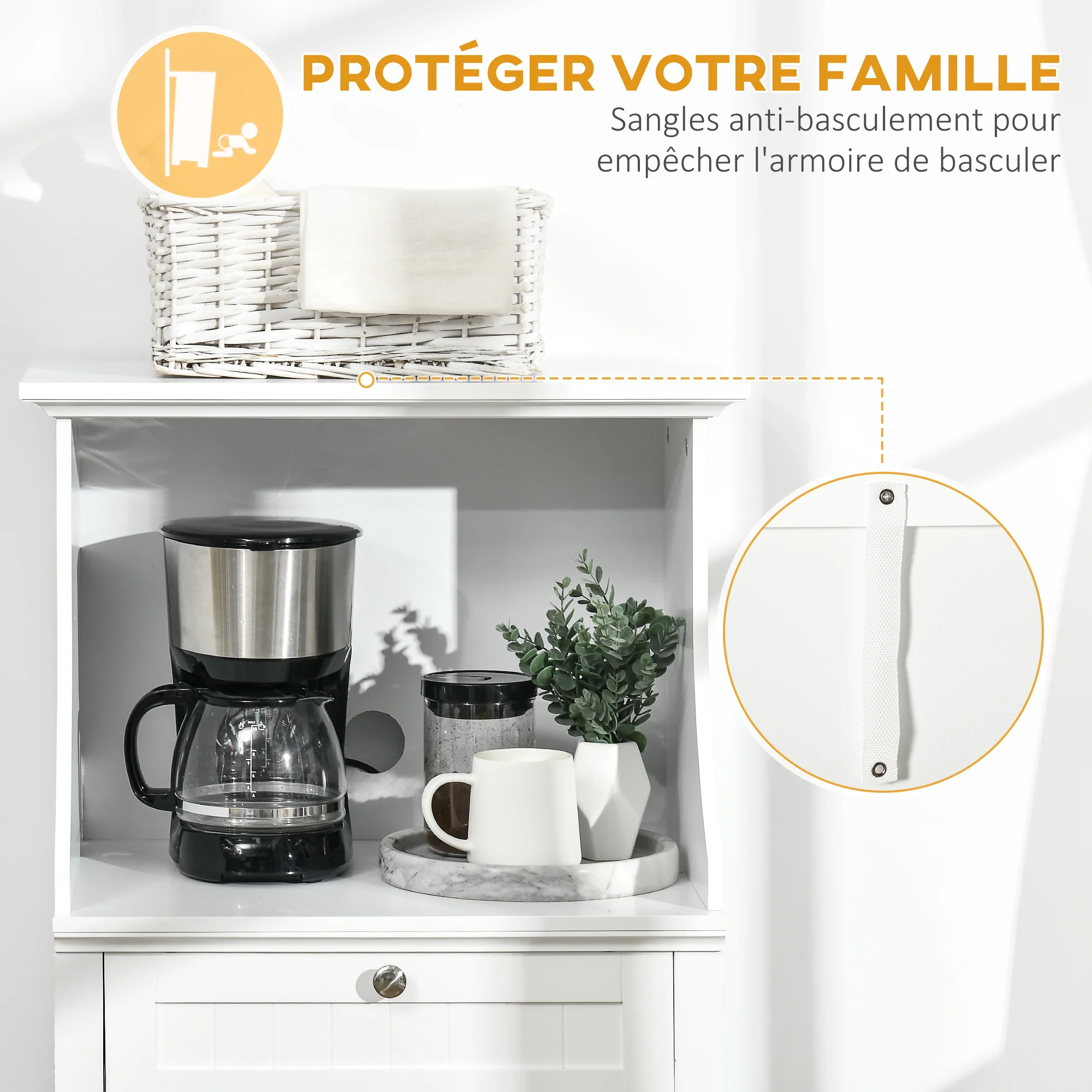 Meuble armoire micro-ondes pour cuisine avec 1 tiroir, 2 Portes 60 x 40 x 122,5 cm - MDF - Blanc - Image 8