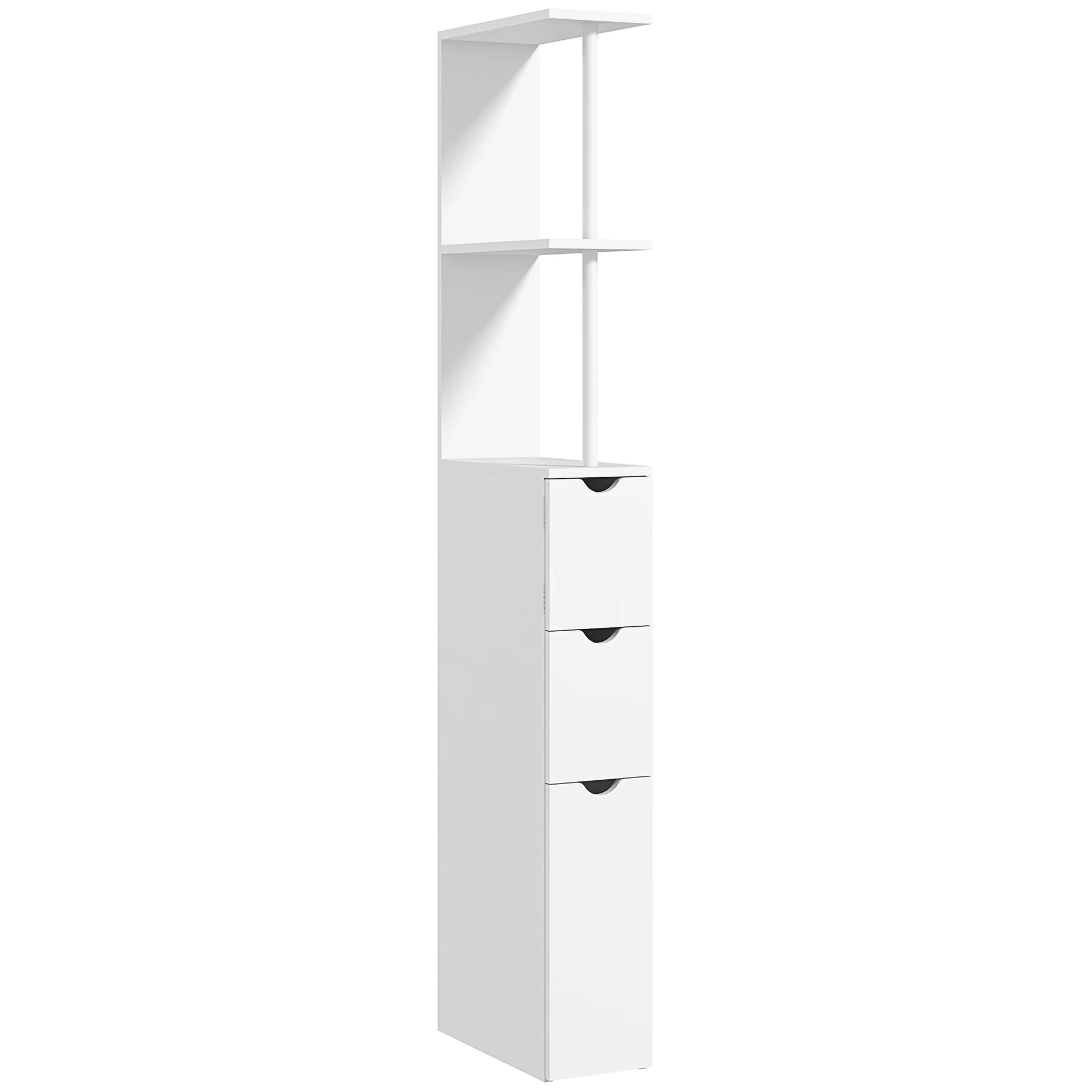 Meuble colonne salle de bain, armoire de salle de bain, avec tiroirs, étagères ouvertes, placard, 15 x 33 x 136,5 cm, blanc - Image 11