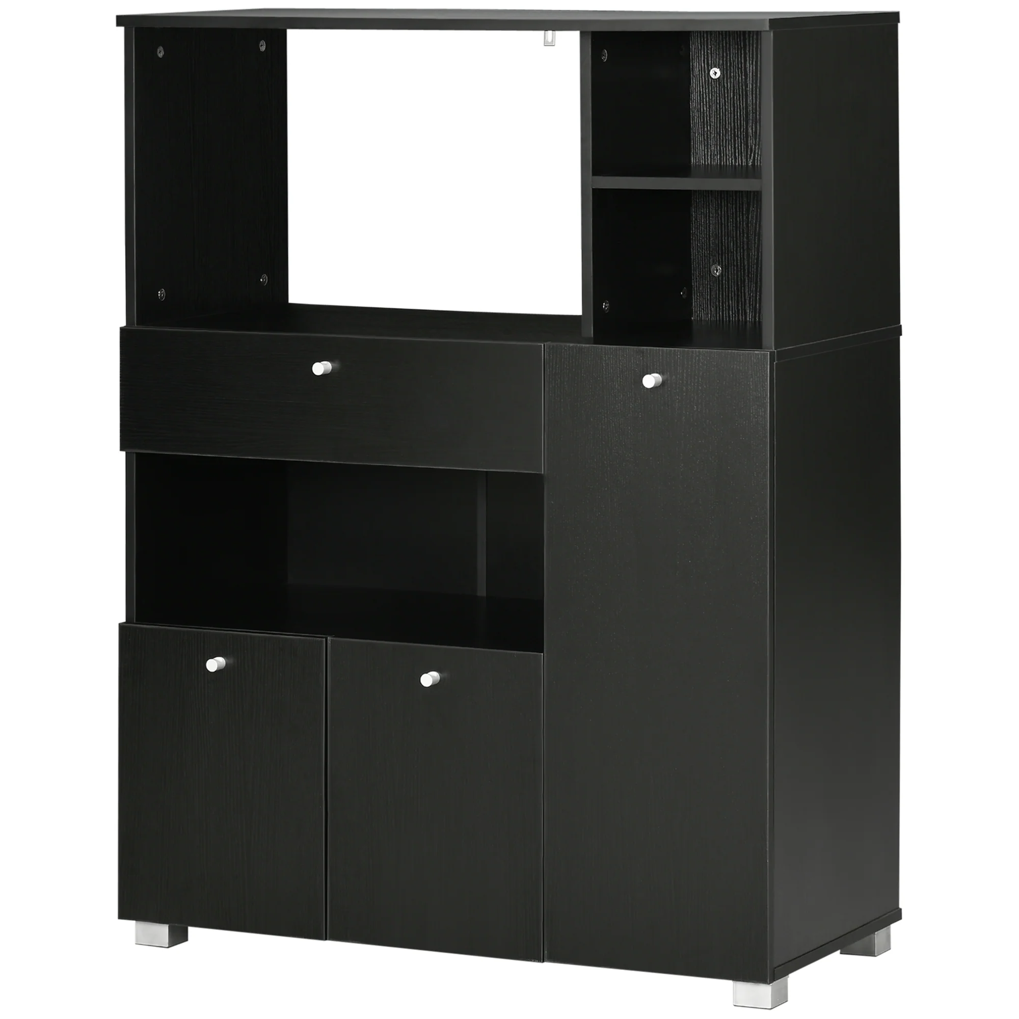 Meuble de micro-onde armoire cuisine meuble de rangement multi-rangements buffet avec 2 placards 4 niches tiroir coulissant dim. 90L x 40l x 120H cm en bois noir