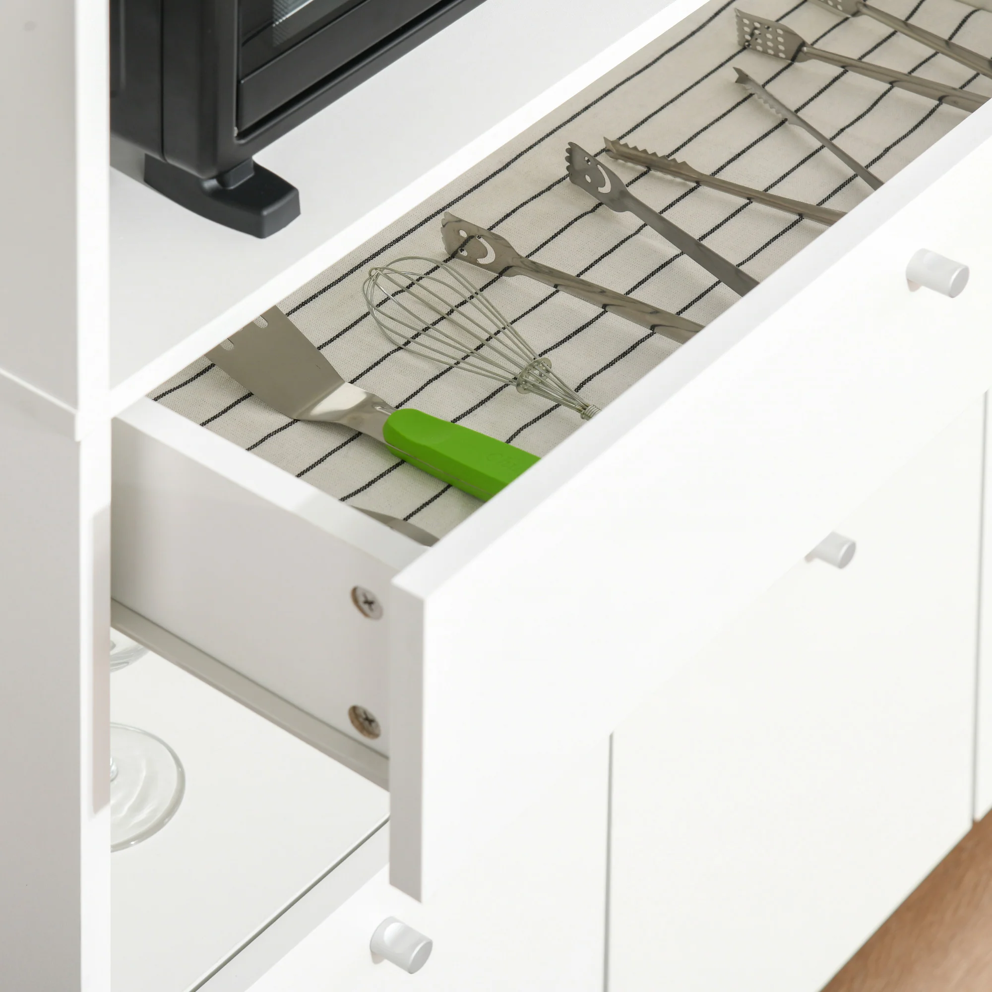 Meuble de micro-onde armoire cuisine meuble de rangement multi-rangements buffet avec 2 placards 4 niches tiroir coulissant dim. 90L x 40l x 120H cm en bois blanc - Image 10